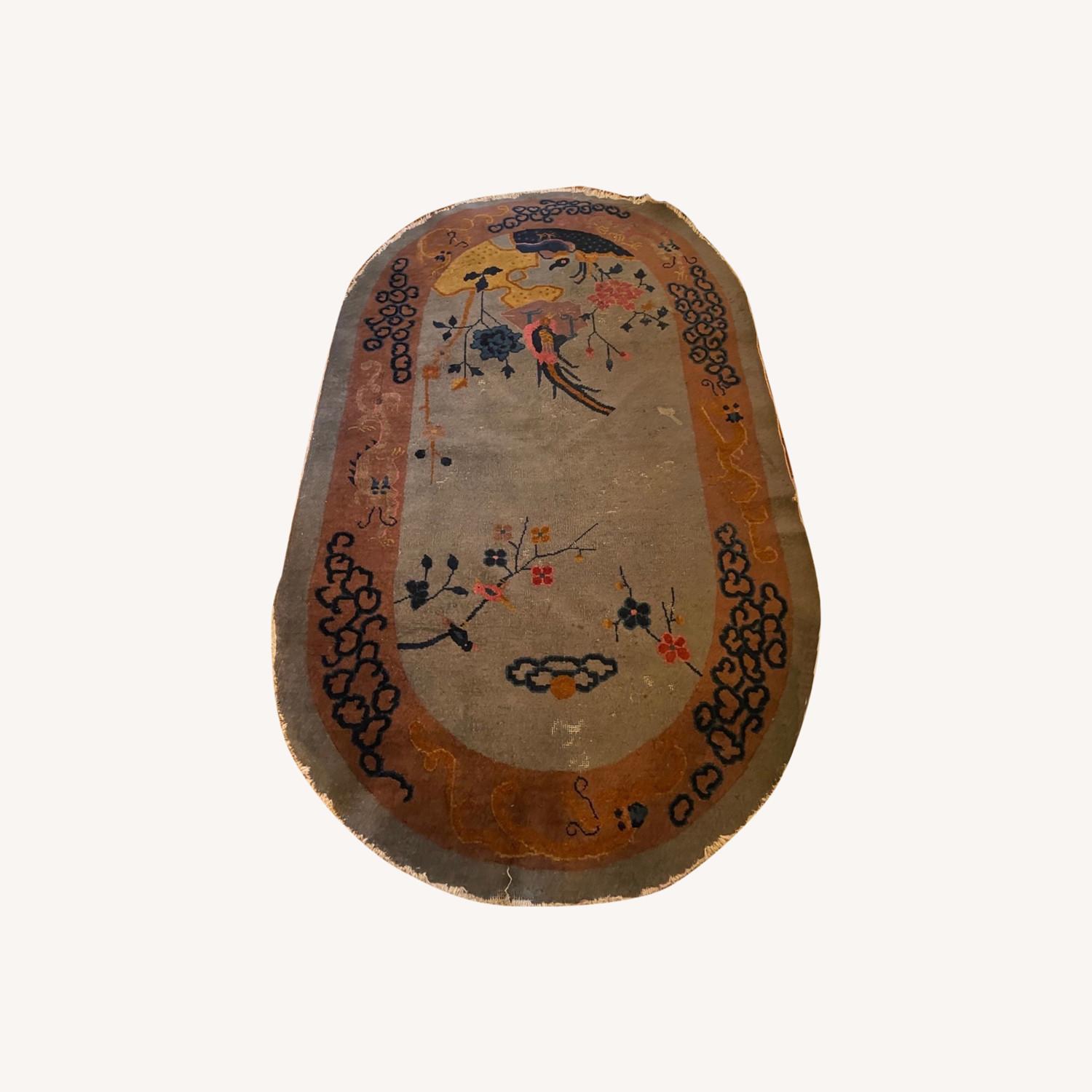 1920s Art Deco Chinese Handmade Oval Rug - image-0