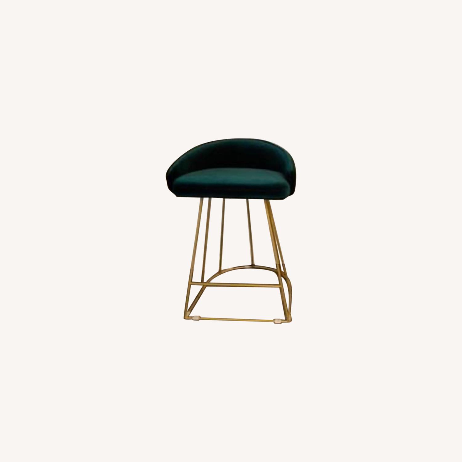 Set of Two Green Velvet and Brass Stool Chairs - image-0
