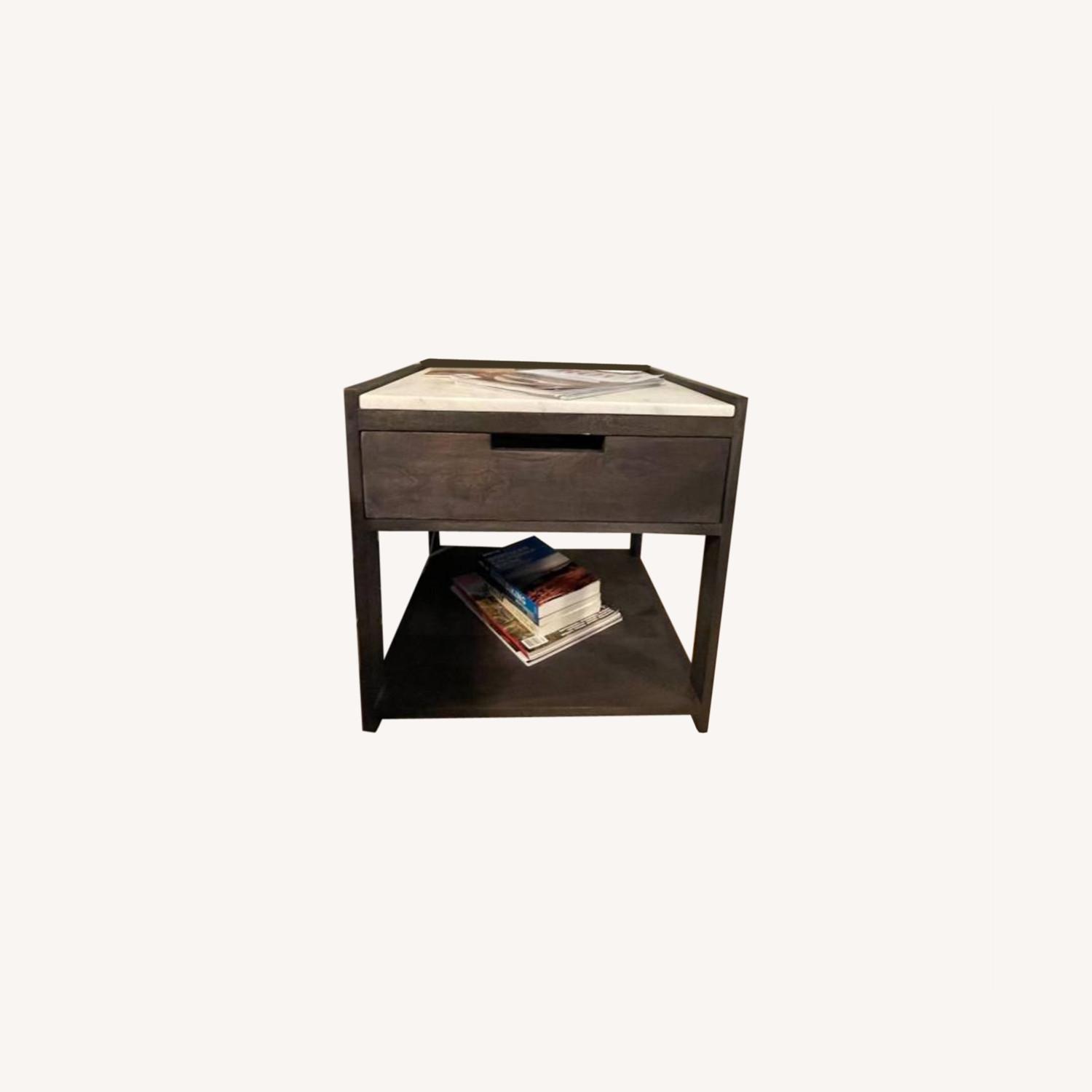 CB2 Nightstand Black Wood + Marble Top AptDeco