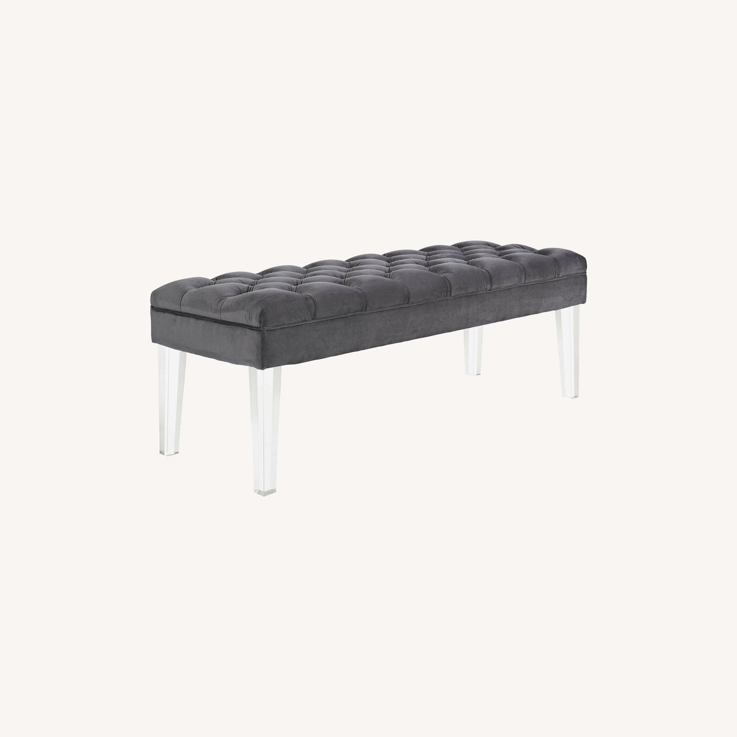 Bench In Gray Velvet Fabric W/ Clear Acrylic Legs - image-6