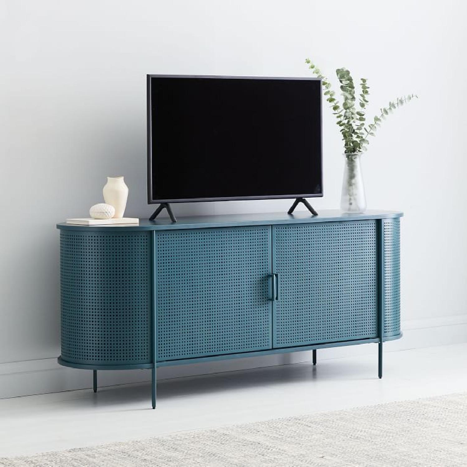 West Elm Perforated Metal Media Console PetrolBlue - image-5