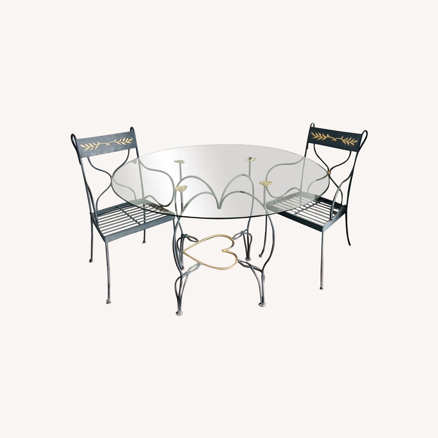 Wrought Iron Outdoor Table Set and Two Chairs AptDeco