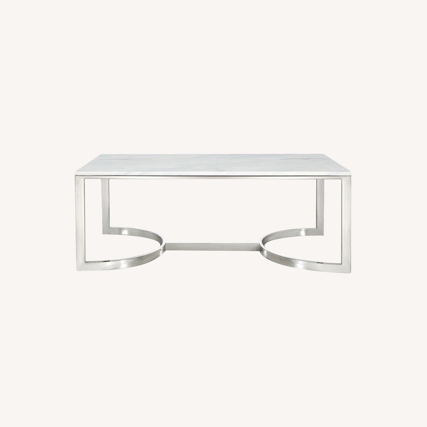 Coffee Table In Solid Stone Top W/ Chrome Base AptDeco