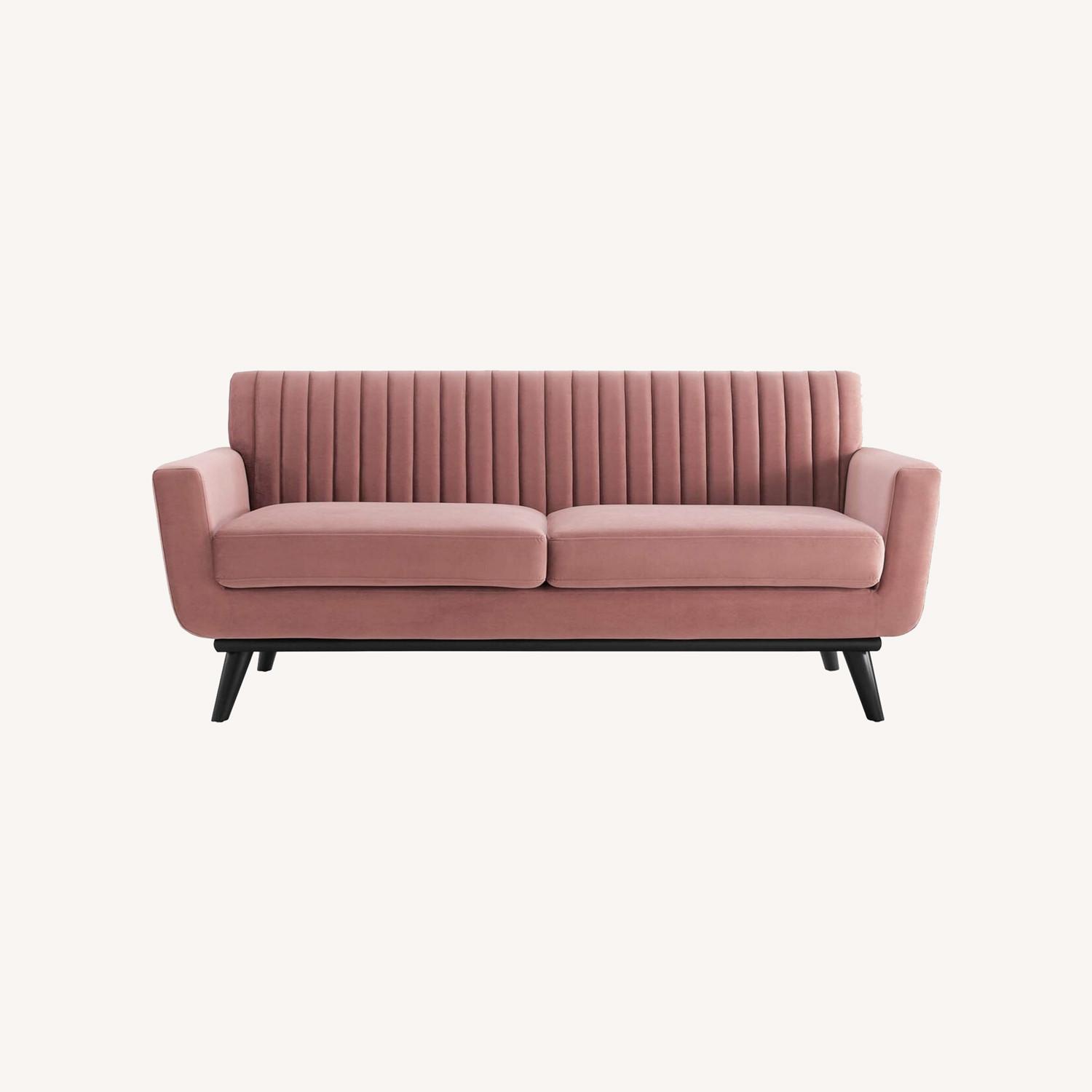 Loveseat In Dusty Rose Velvet W/ Rubberwood Legs AptDeco