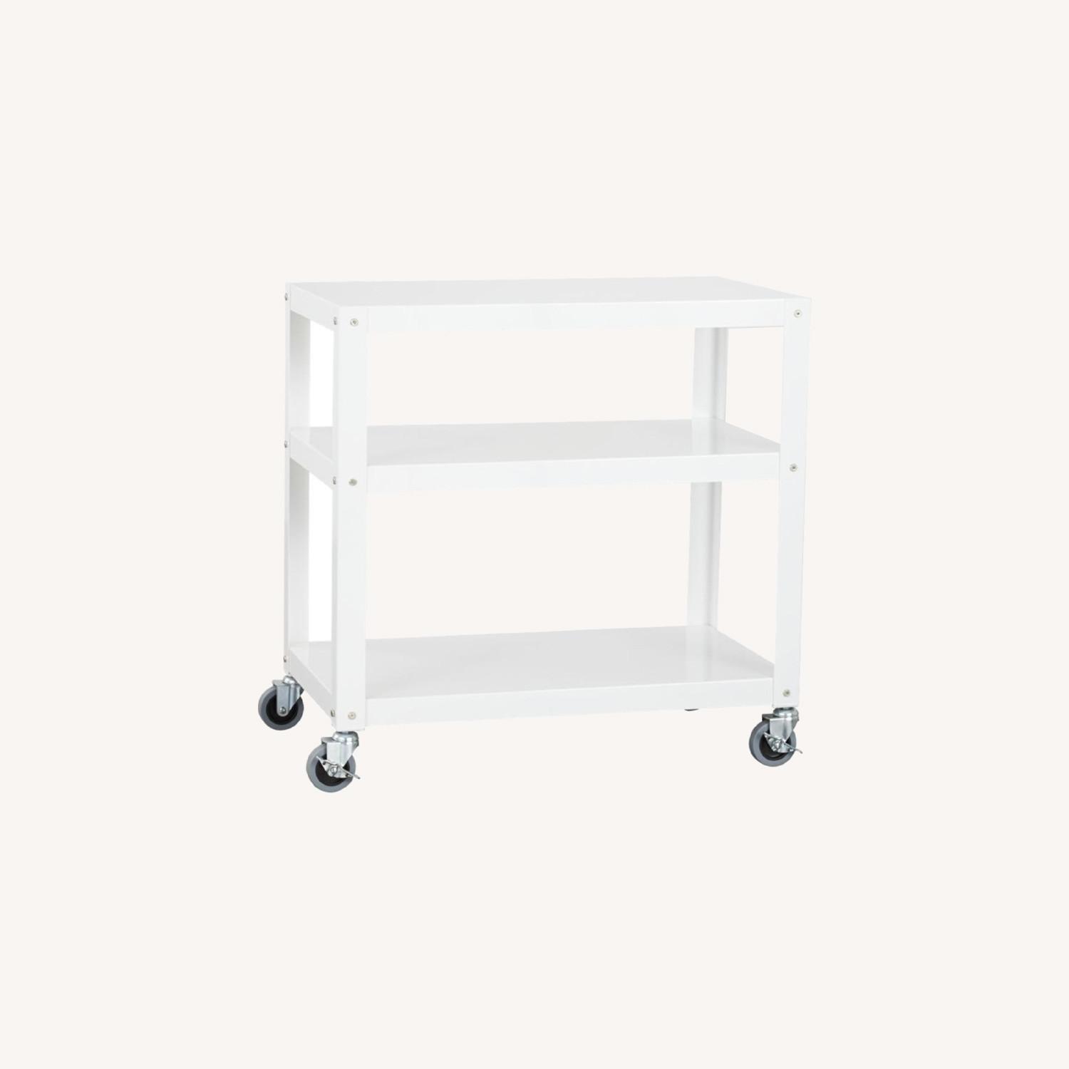 CB2 White Rolling Cart AptDeco
