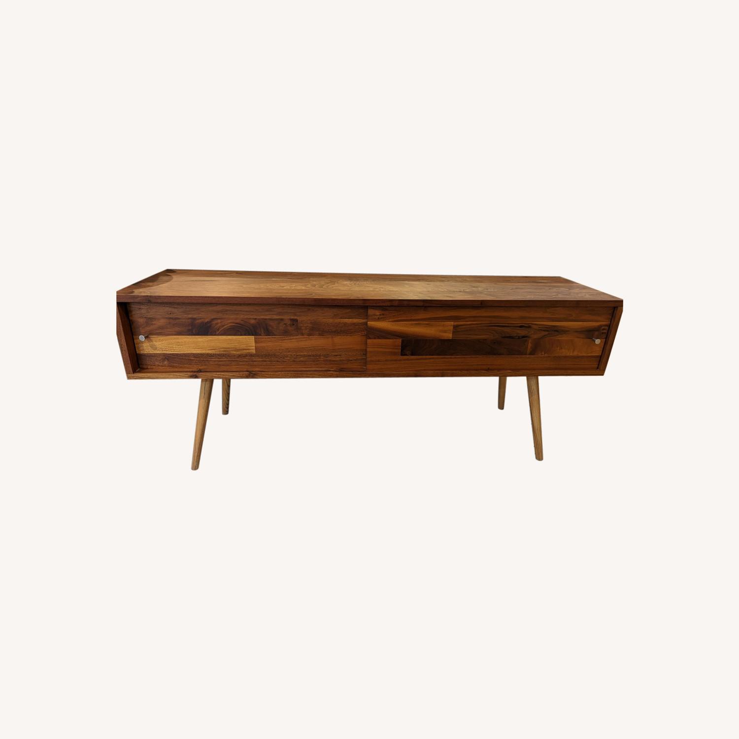 Mid Century Solid Walnut Handcrafted Media Console - image-0