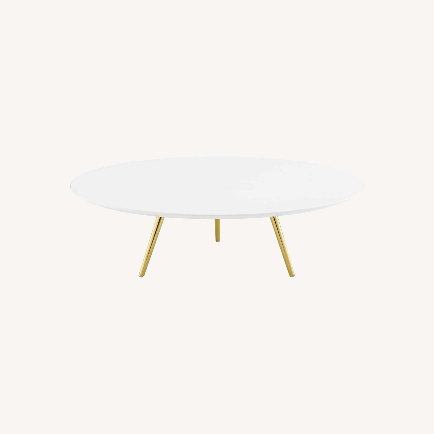 47" Coffee Table In White Wood & Gold Legs AptDeco