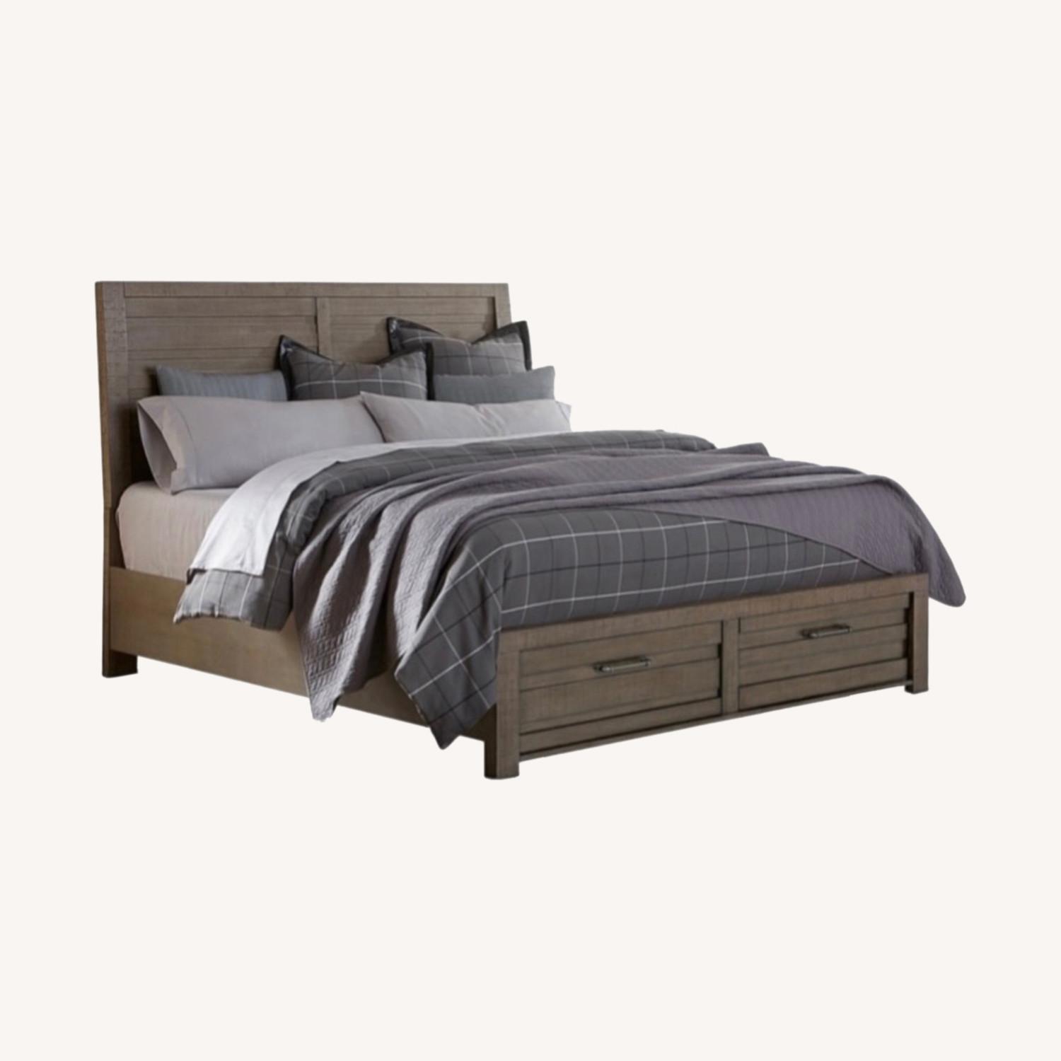 Macys Queen Bed Frame & Headboard with Drawers AptDeco