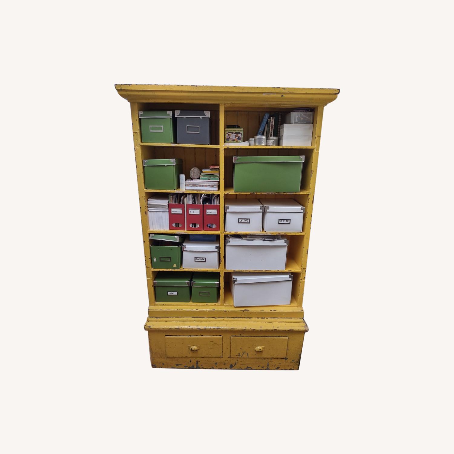 Yellow Solid Oak Shelving Unit With Drawers AptDeco