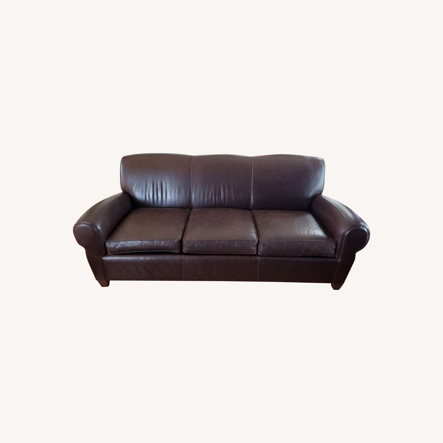 Pottery Barn Manhattan Statesville Brown Leather Sofa - image-0