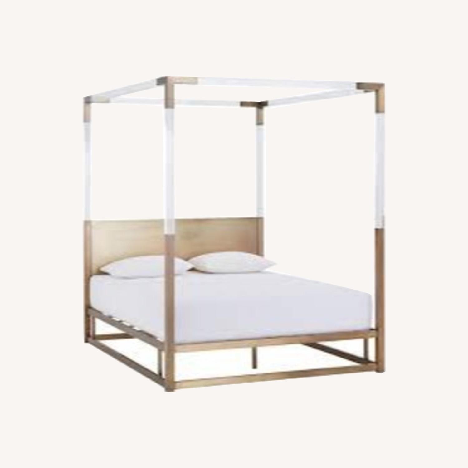 CB2 Acrylic Brass Canopy Bed Queen - AptDeco