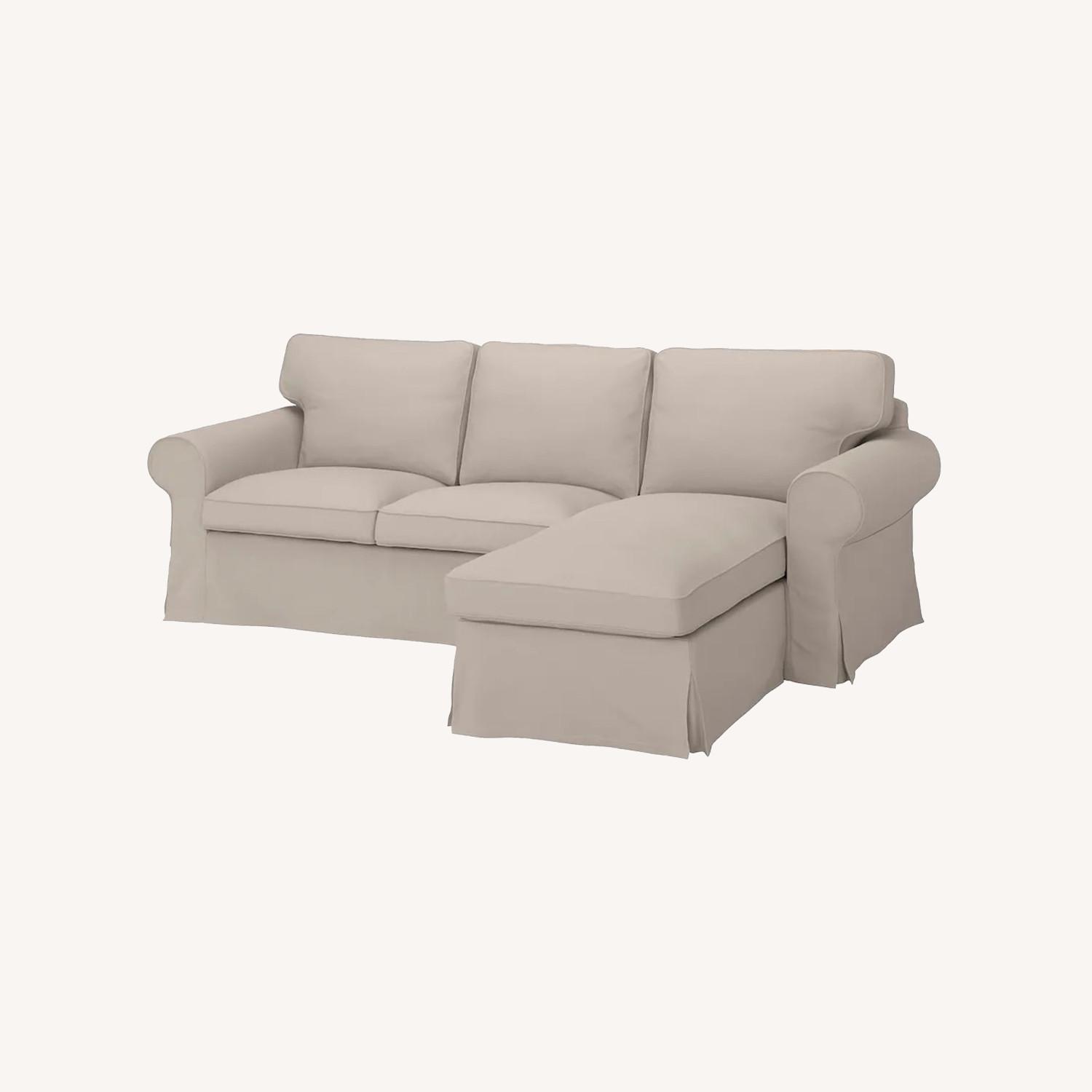 IKEA UPPLAND Loveseat with Chaise, Totebo Light Beige AptDeco