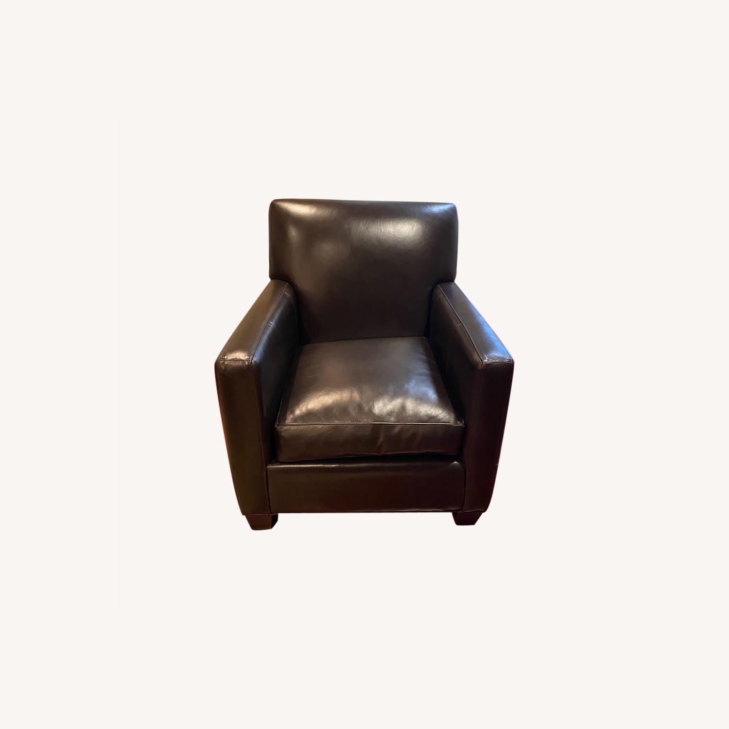 Crate & Barrel 2Leather Chairs and Matching Storage Ottomans - image-0