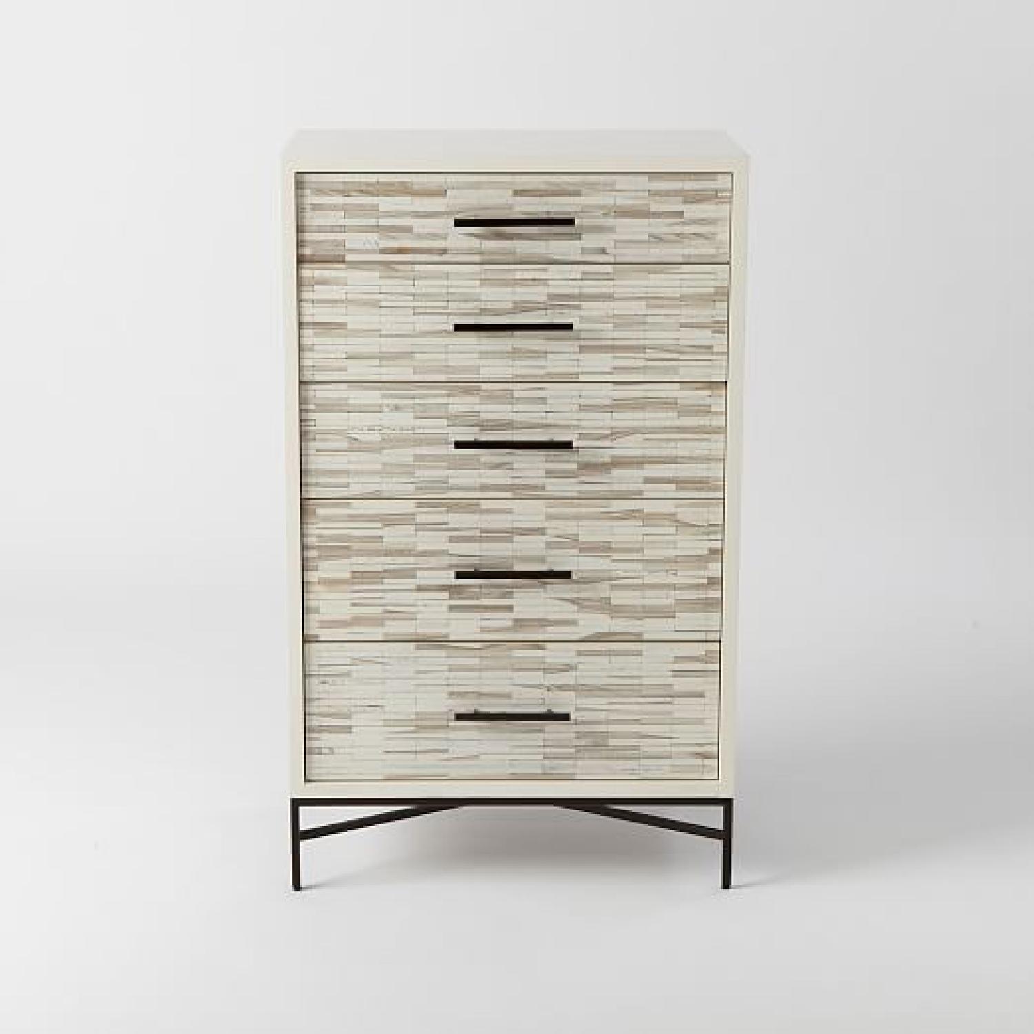 West Elm Wood Tiled Five Drawer Dresser AptDeco