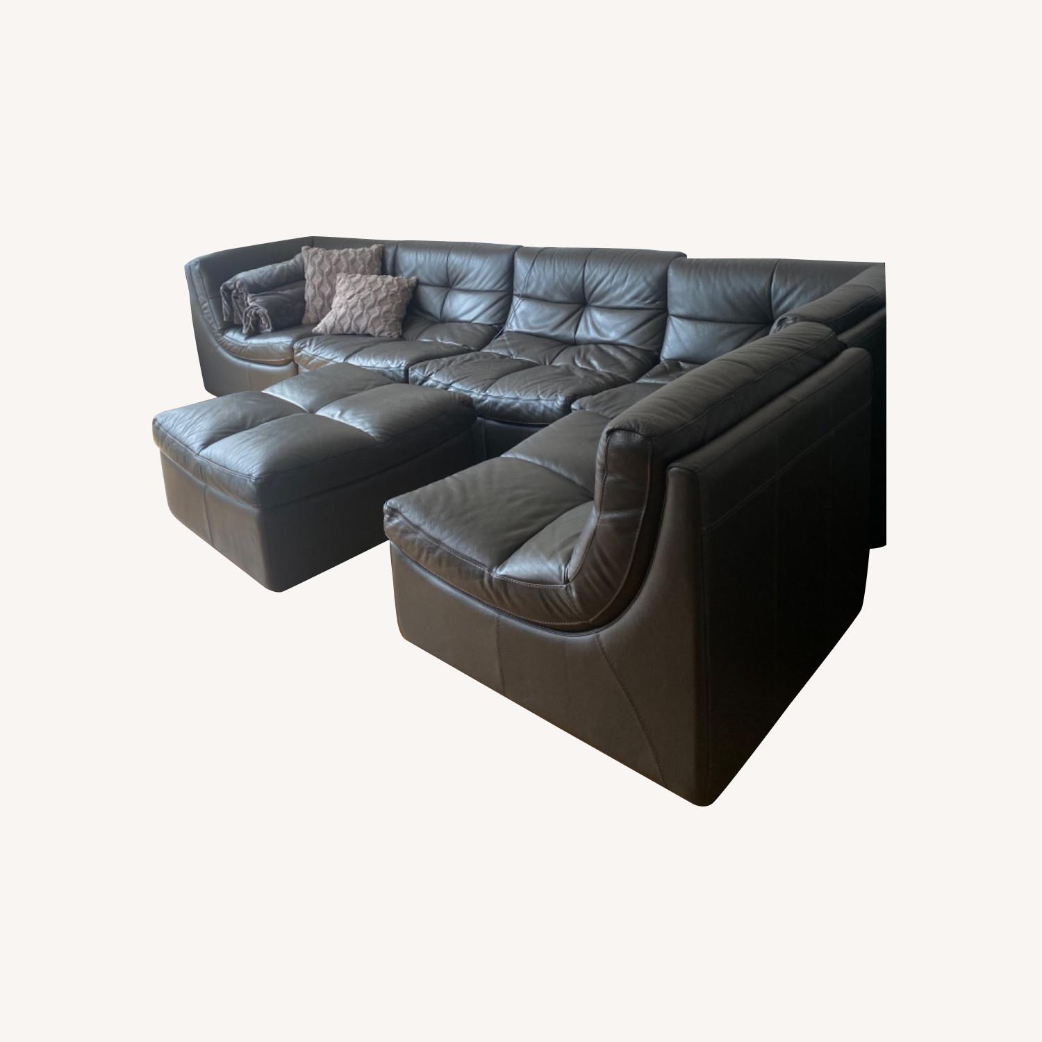 Z Gallerie Convo Leather Sectional Charcoal AptDeco