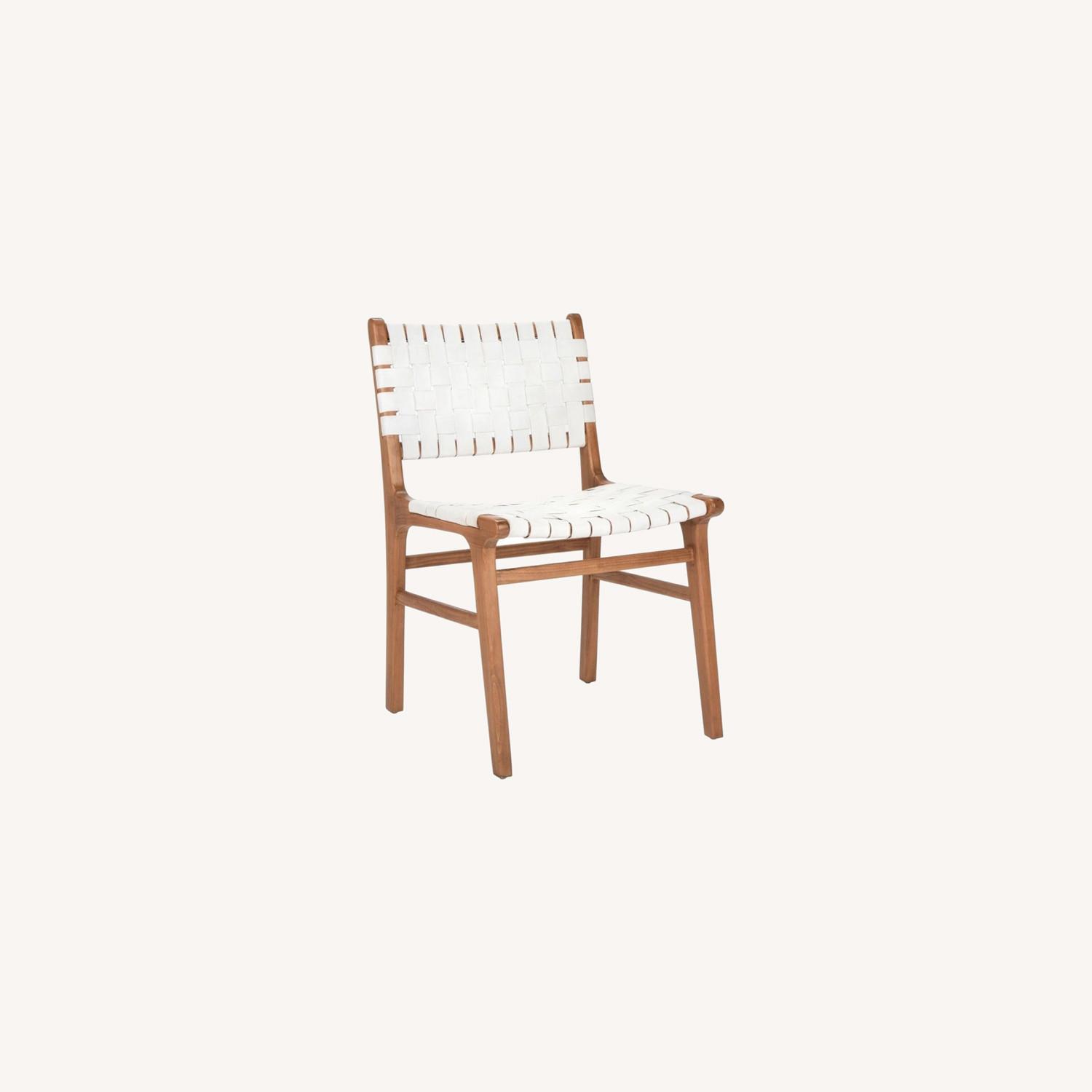 White Woven Leather Dining Chairs AptDeco
