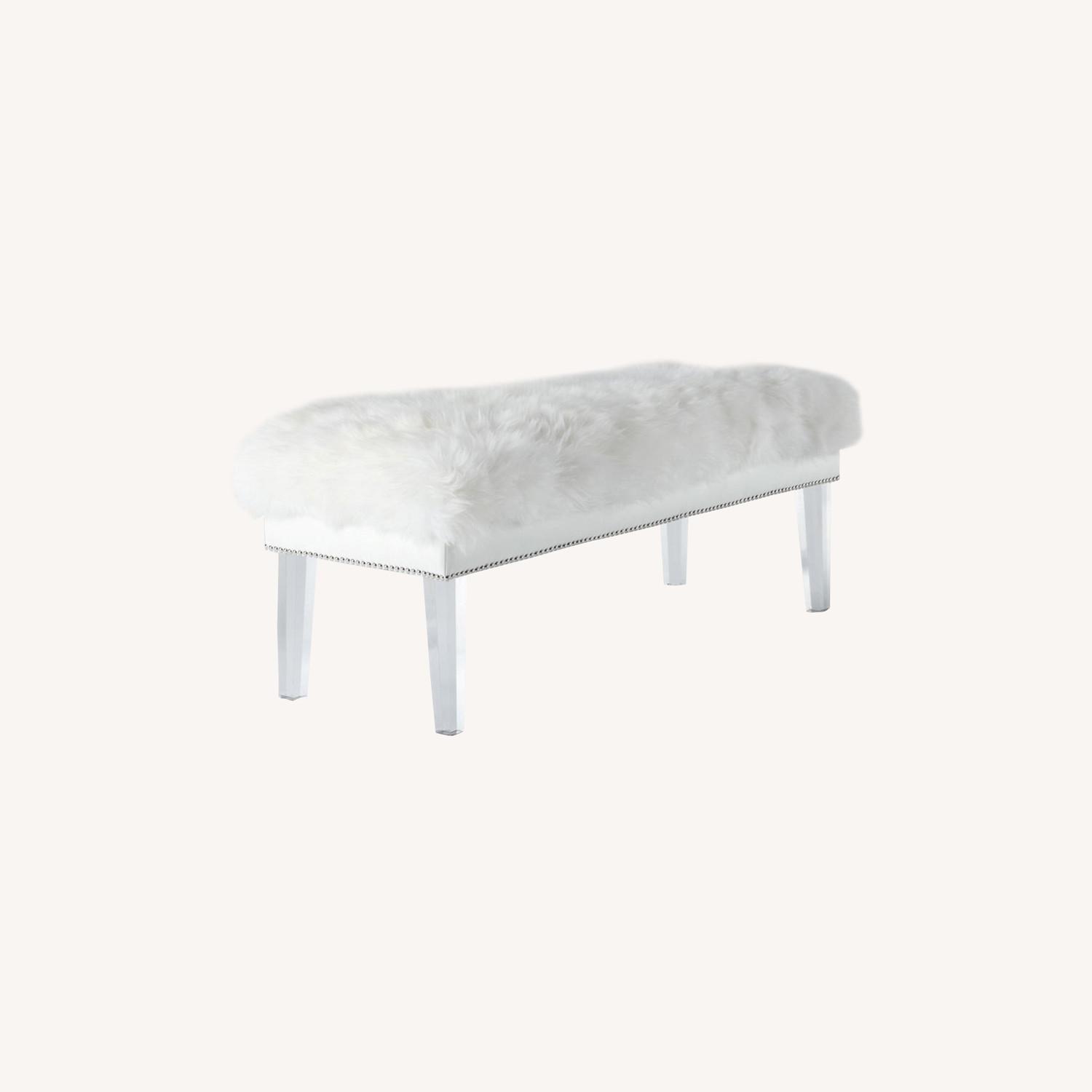 Faux Fur White Rectangle Bench AptDeco