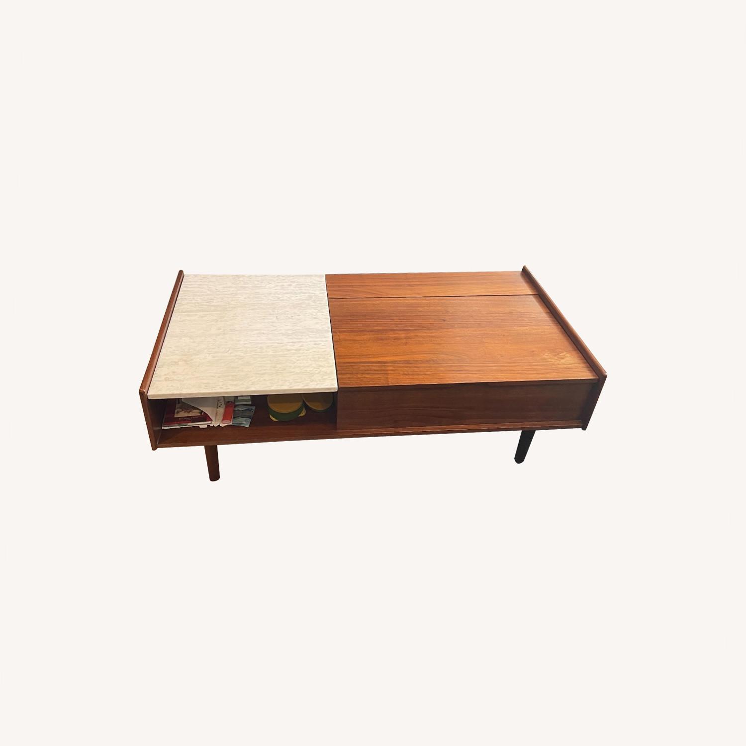 West Elm Mid Century Walnut & Marble Coffee Table - image-0
