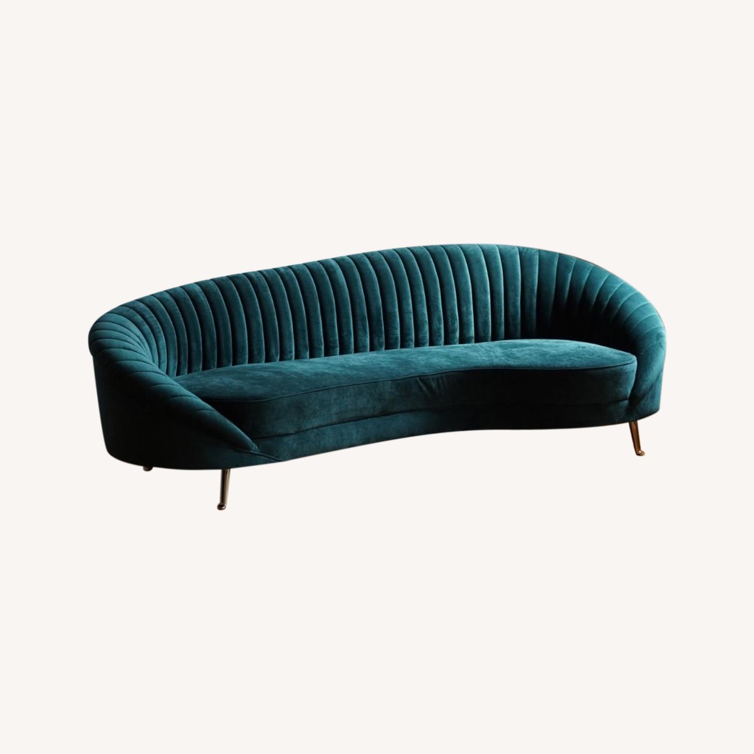 Serpentine Modern Sofa in Evergreen Velvet - image-3