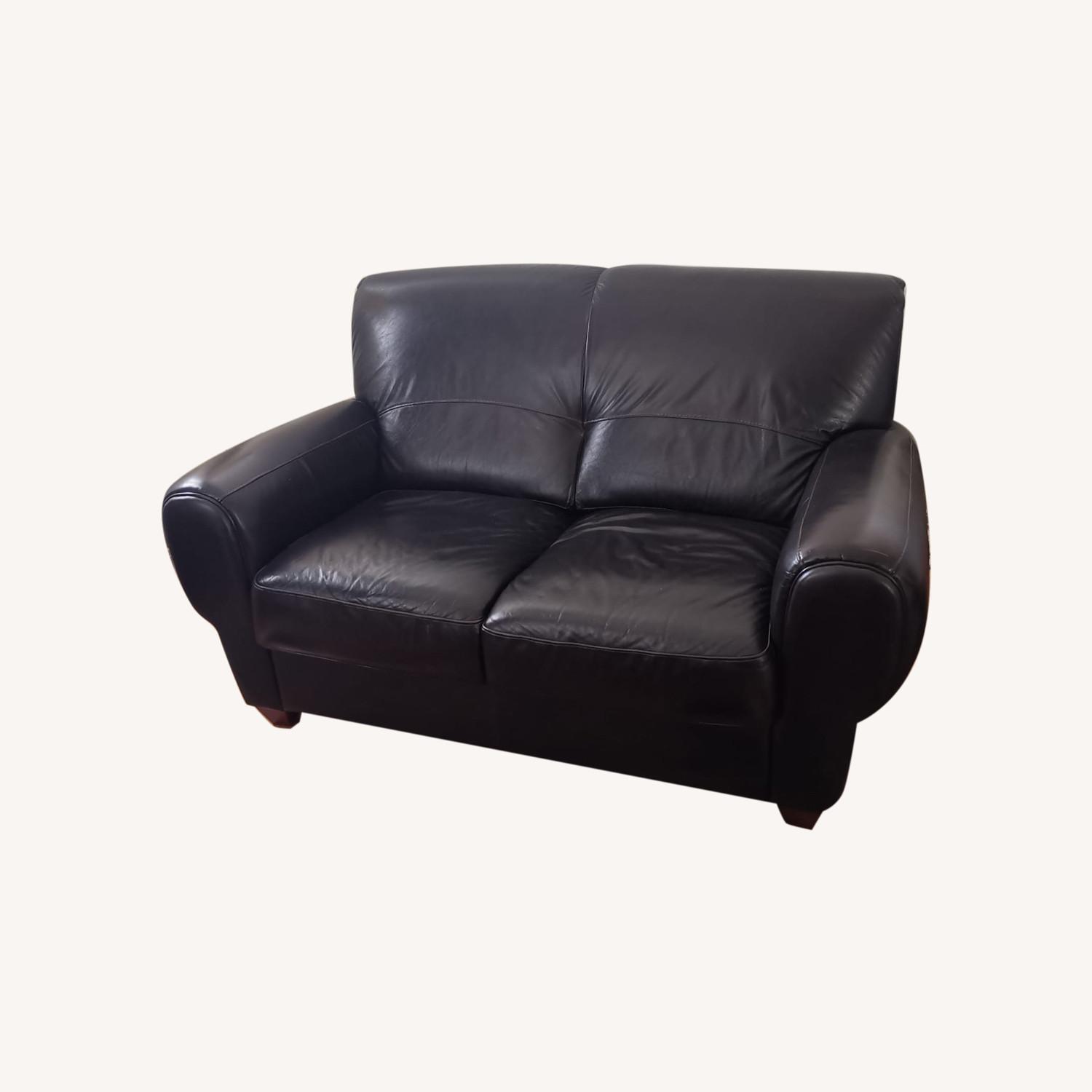Black Leather Loveseat - image-0