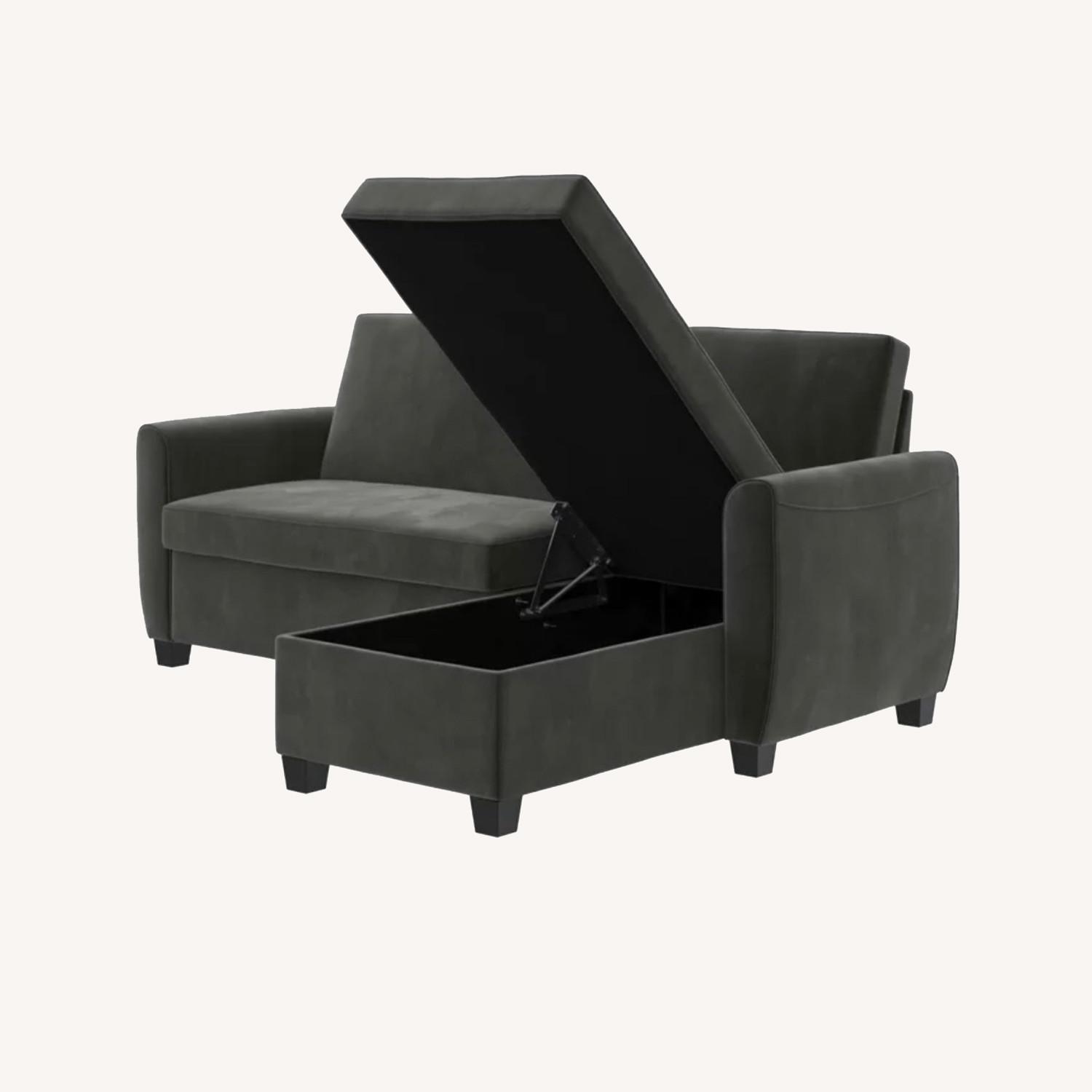 Grey Velvet Sleeper Sofa and Storage Chaise AptDeco