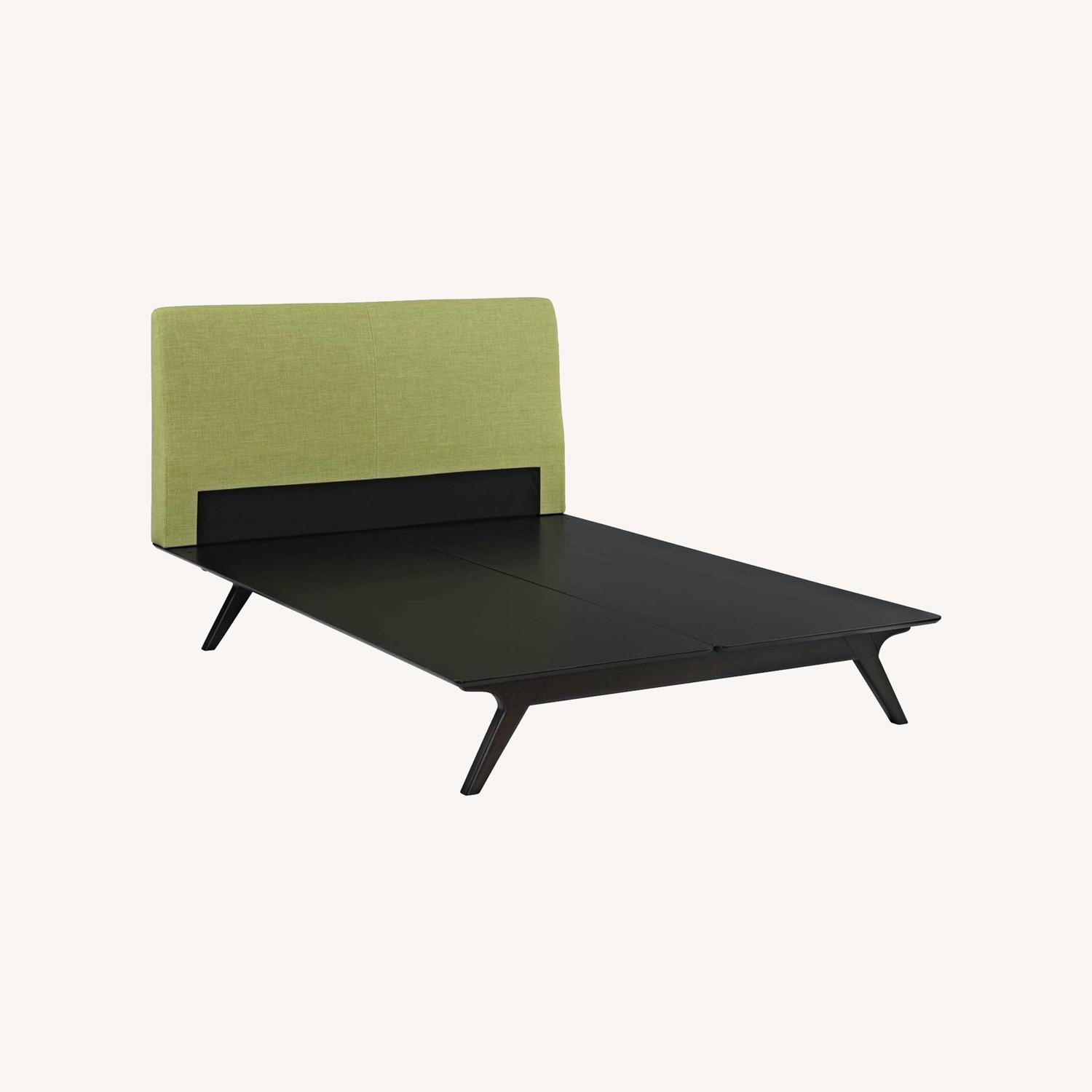 Queen Bed In Cappuccino Base & Green Headboard AptDeco