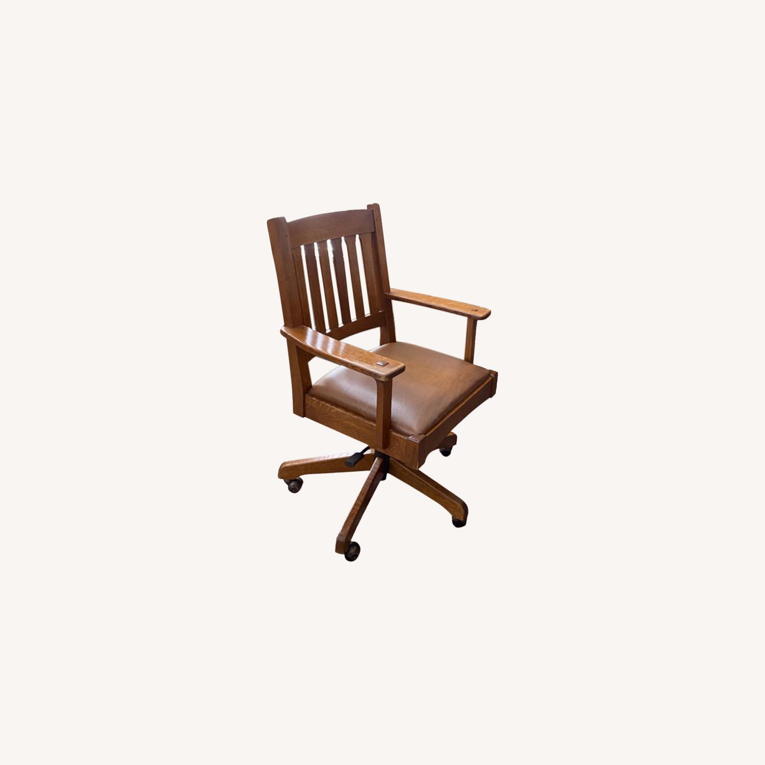 Stickley Audi & Co Wood Leather Swivel Desk Chair AptDeco