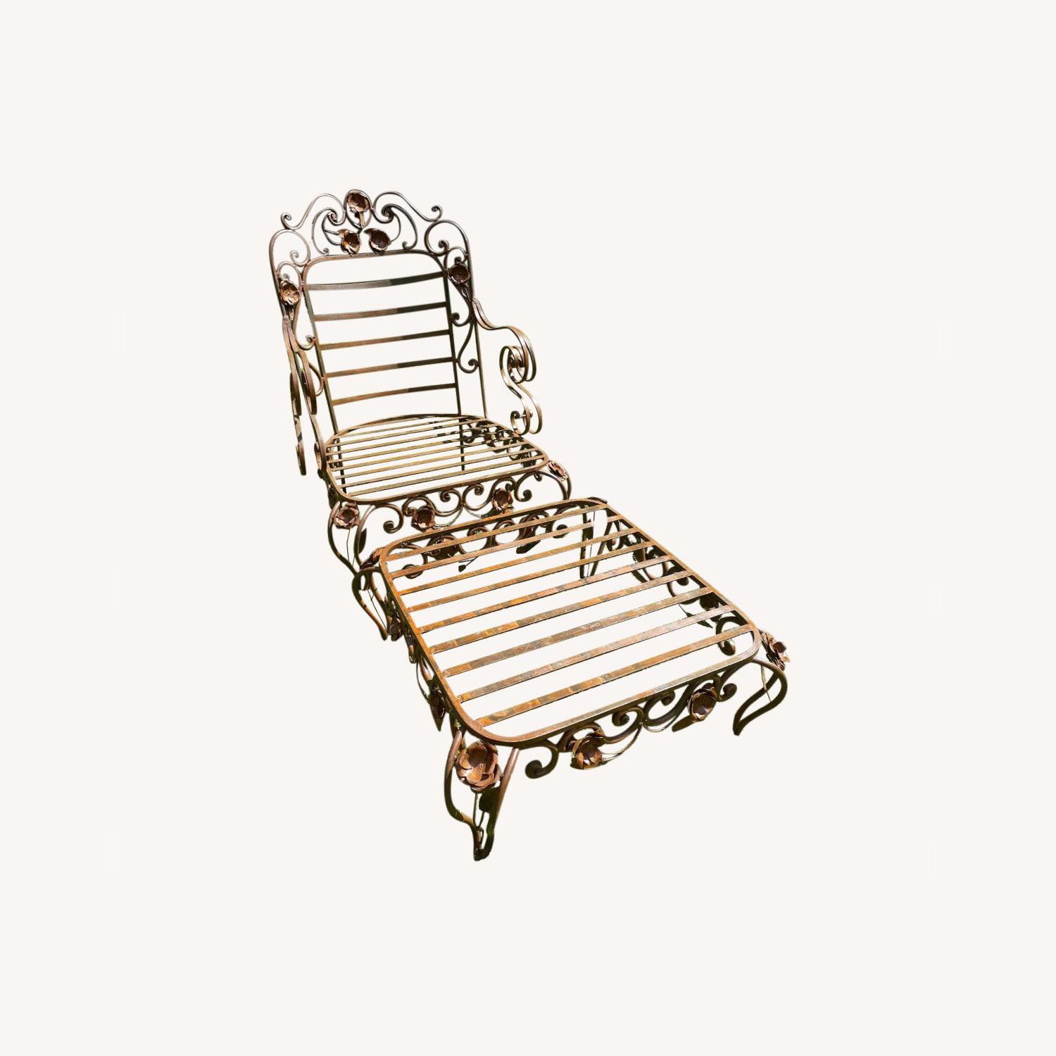 Ornate Wrought Iron Rococo Lounge Chair w/ Ottoman - image-0