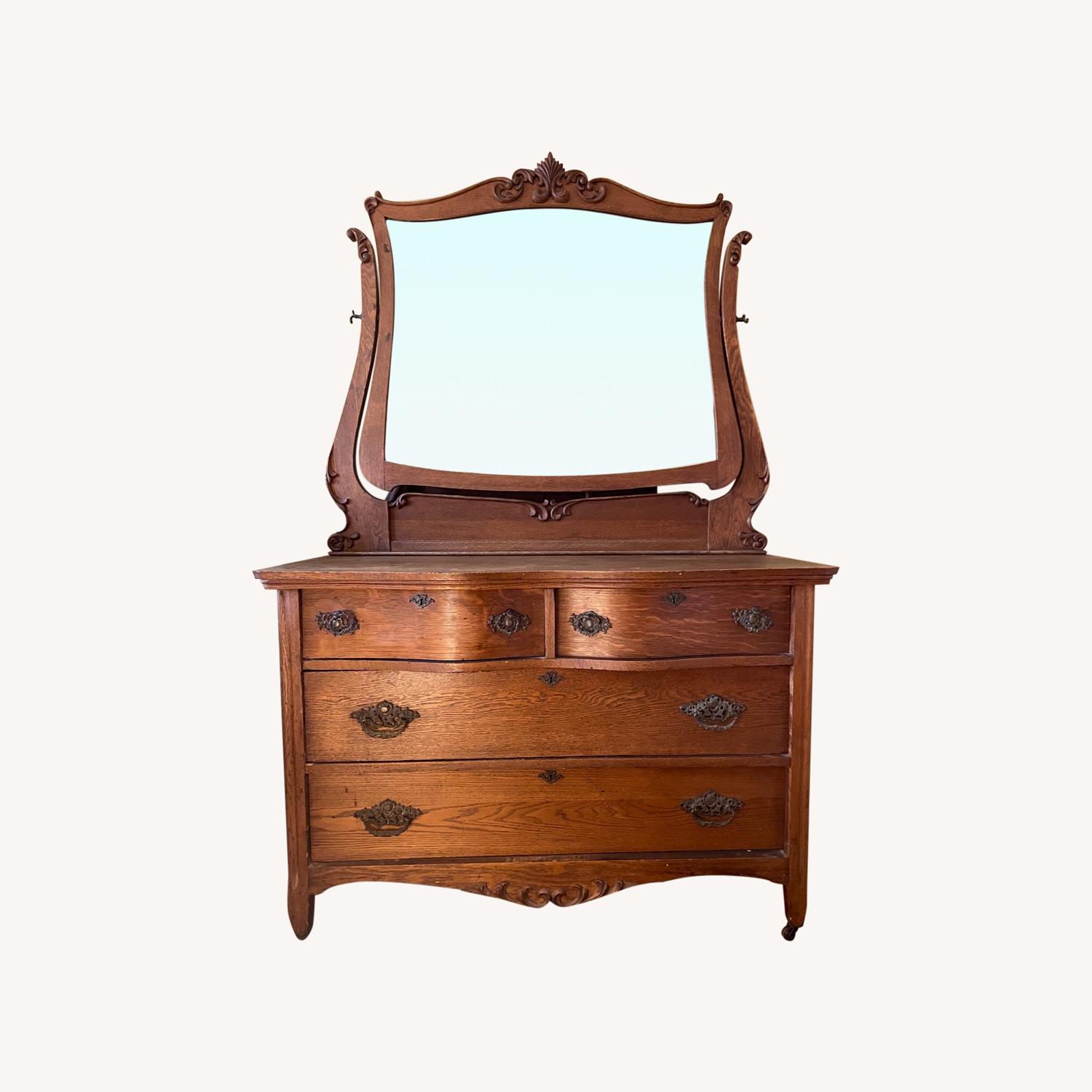 Antique Oak Dresser with Beveled Mirror AptDeco