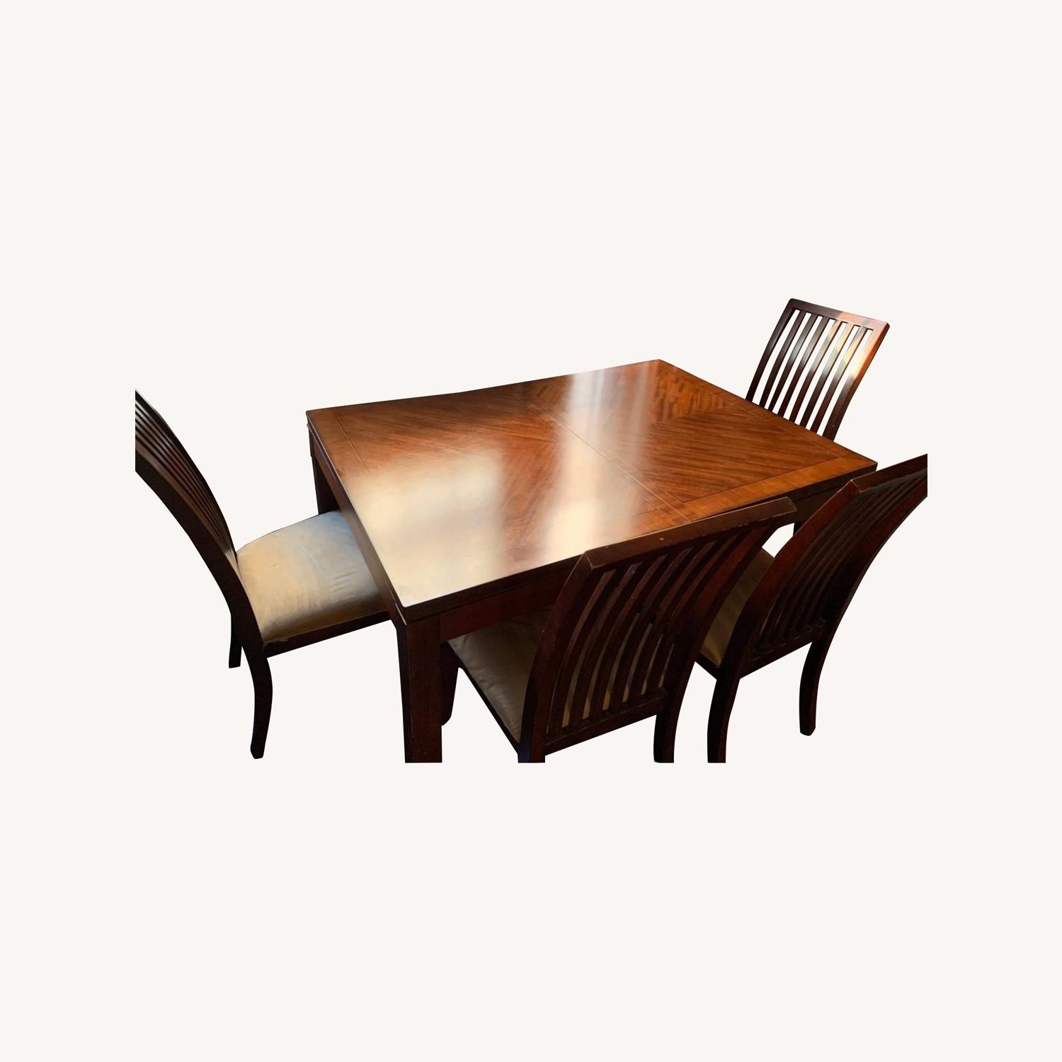 Wood Dining Table & 4 Suede Chairs - AptDeco