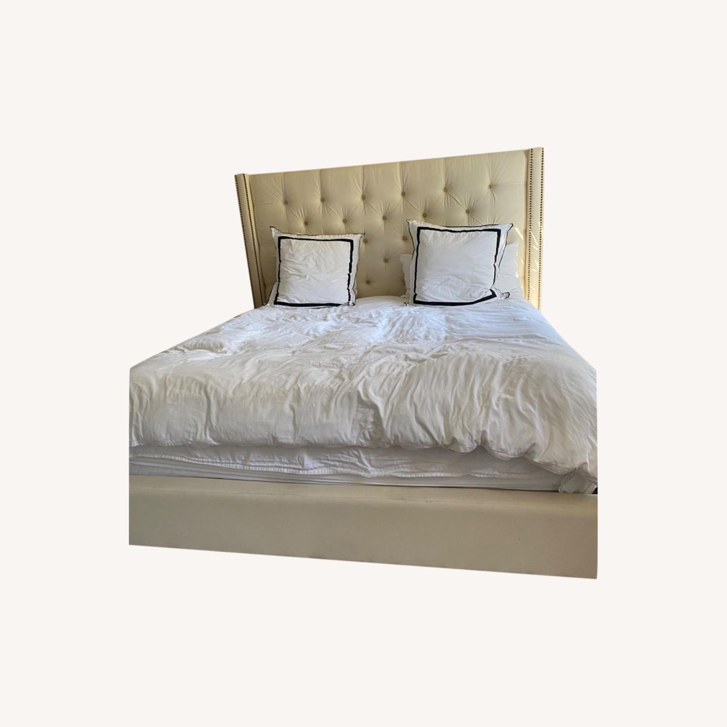 Pottery Barn King Bed Neutral Upholstered Tufted AptDeco