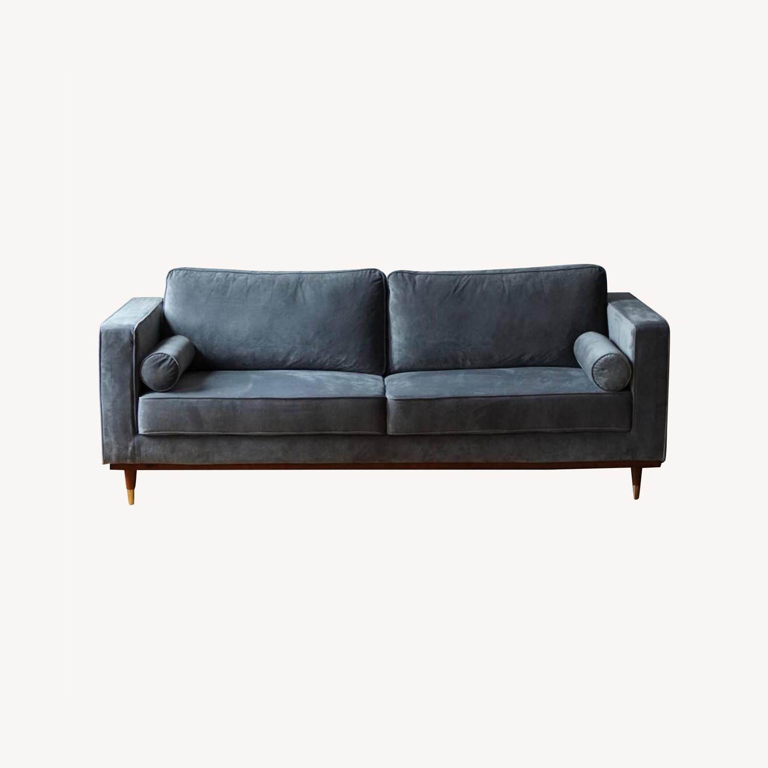 Mid-Century Modern Sofa in Light Grey Velvet - image-3