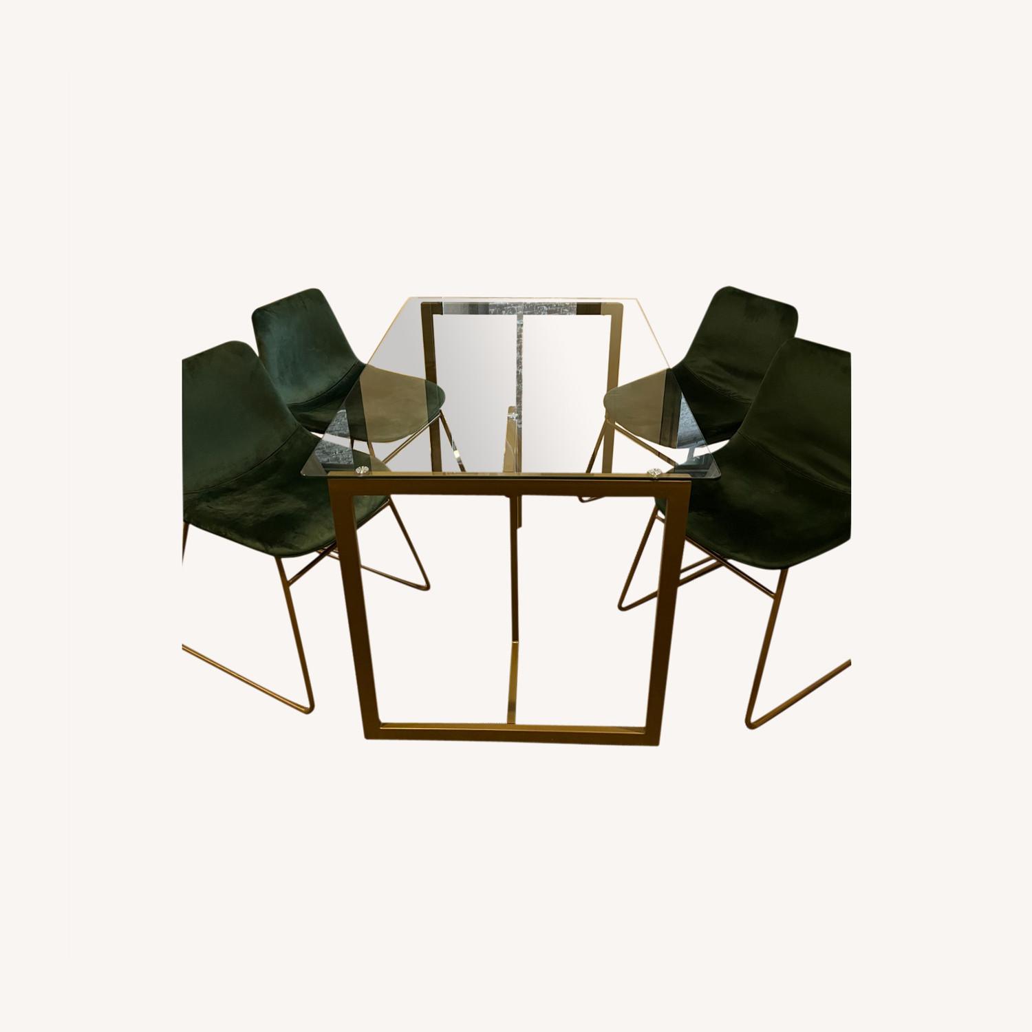 Wayfair Glass Dining Room Table & Green Velvet Chairs - image-0