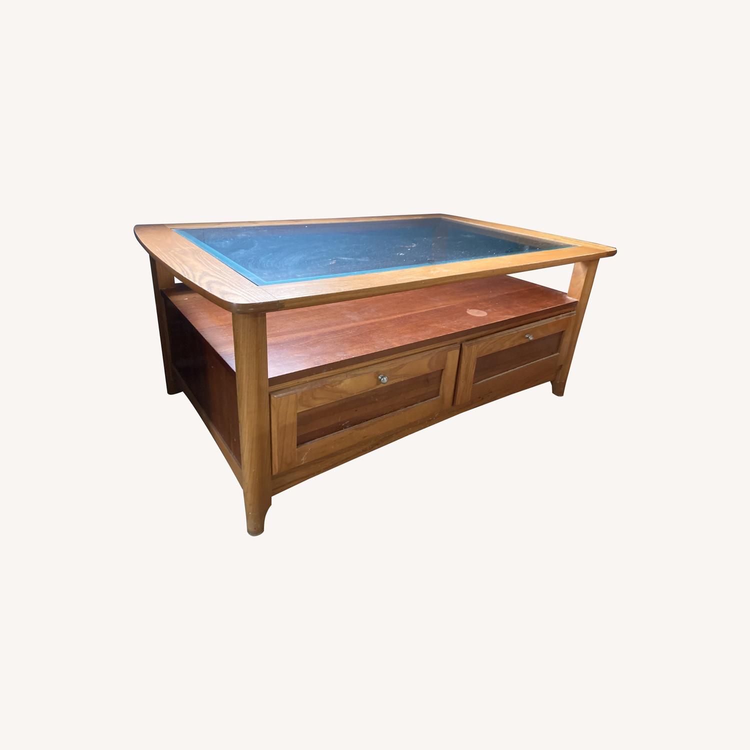 Real Wood/Glass Vintage Coffee Table - image-0