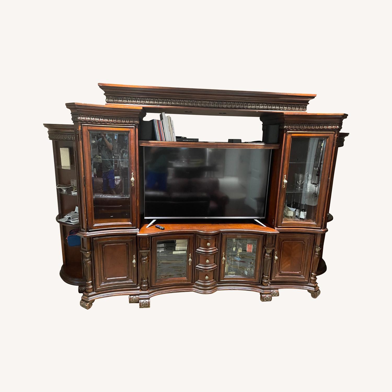 Raymour & Flanigan Wood Entertainment Center AptDeco