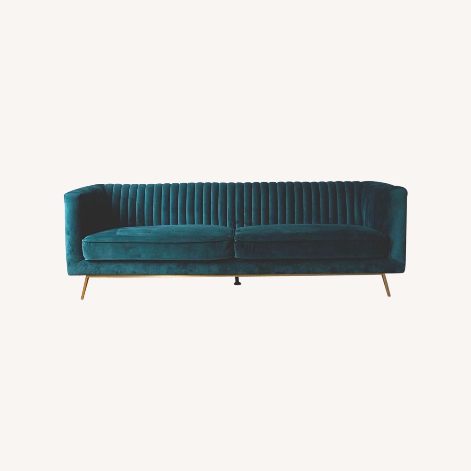 Sophisticated Modern Sofa in Evergreen Velvet - image-4