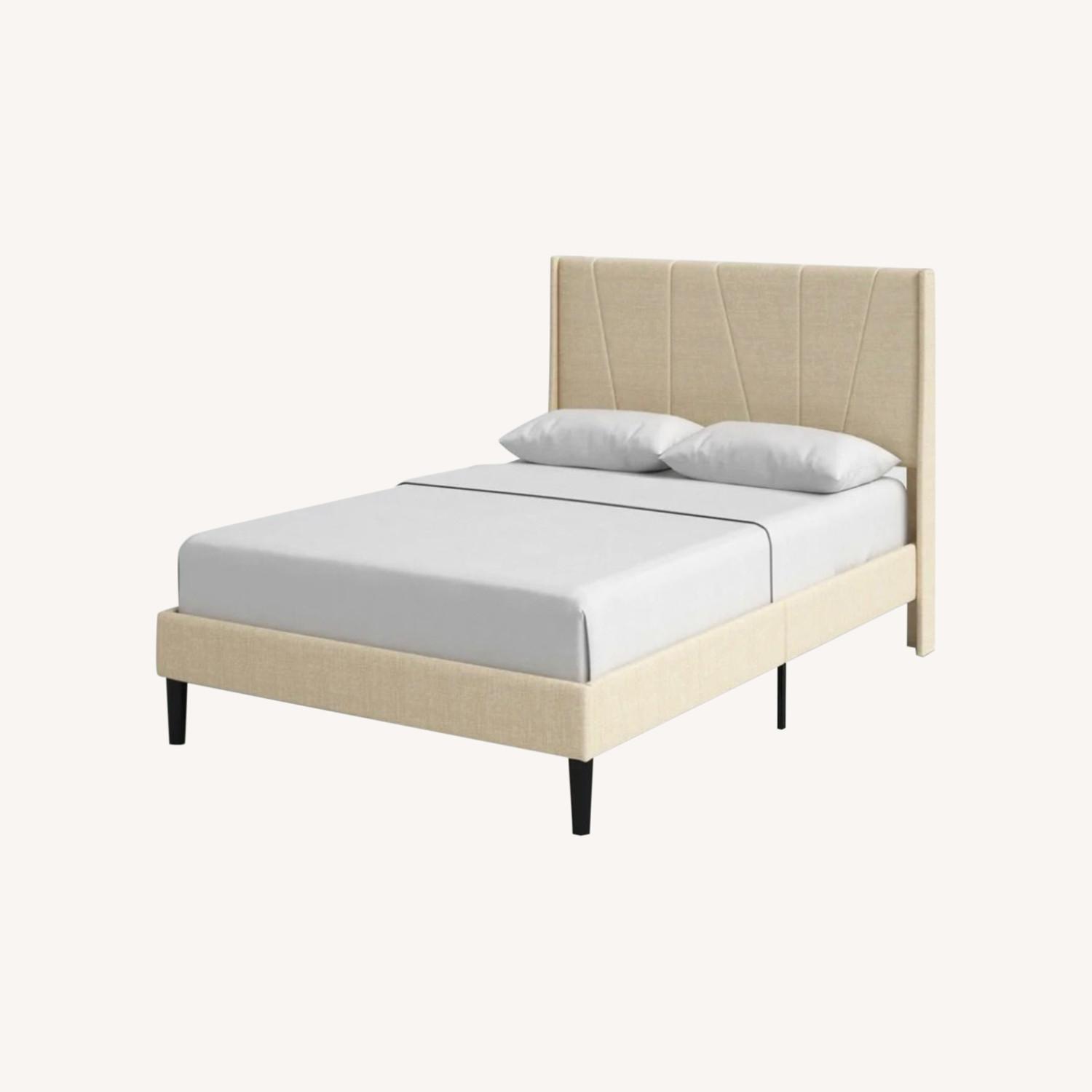 Mercury Row Beige Upholstered Platform Bed Full AptDeco