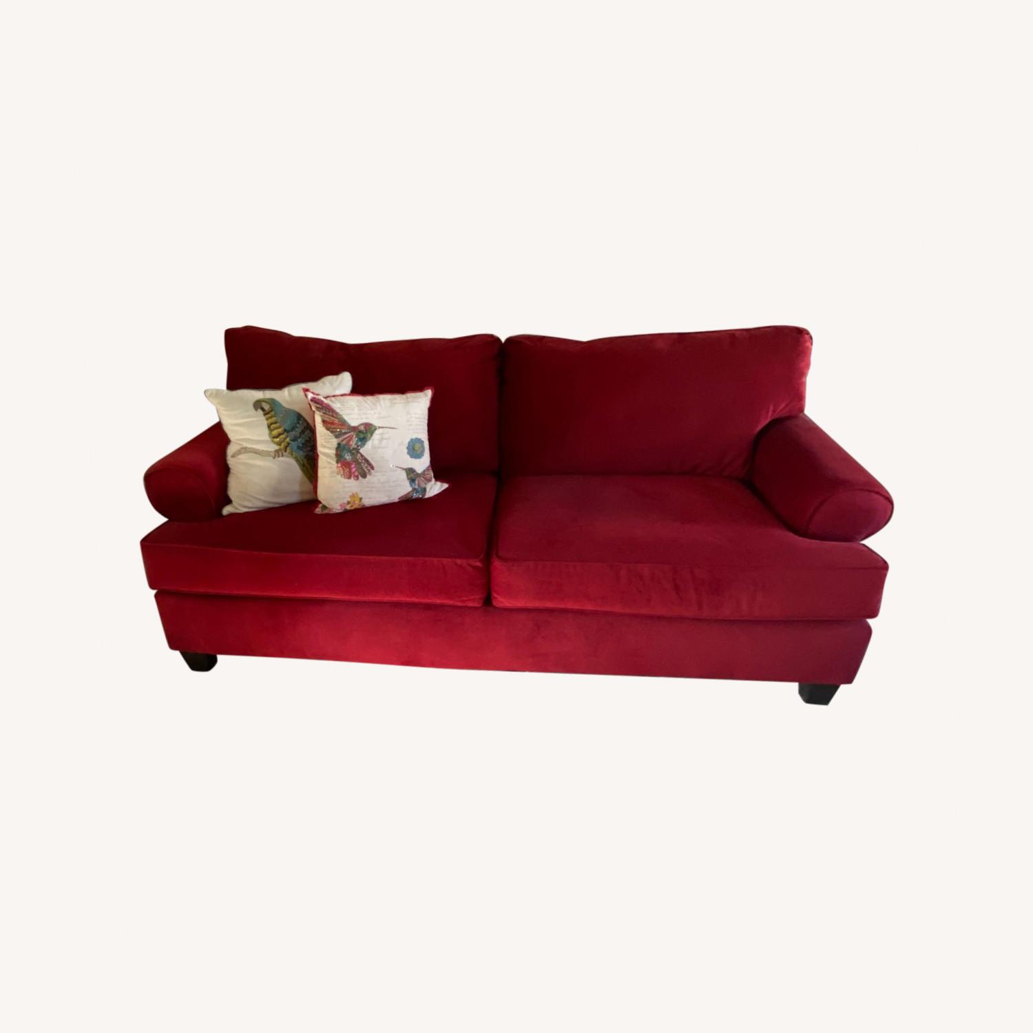Pottery Barn Red Microfiber Cord Couch Sofa AptDeco