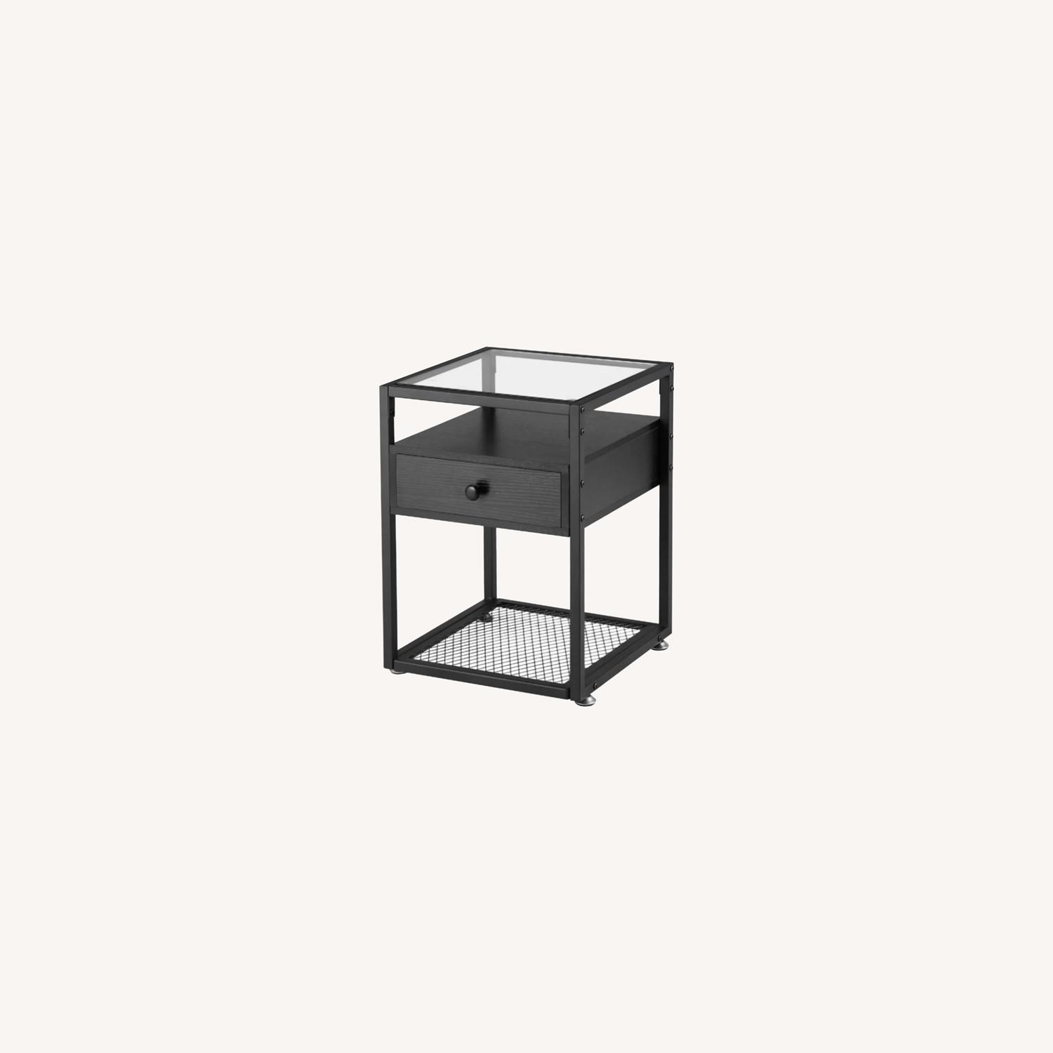 Wayfair Black Iron & Glass Side Table with Storage AptDeco