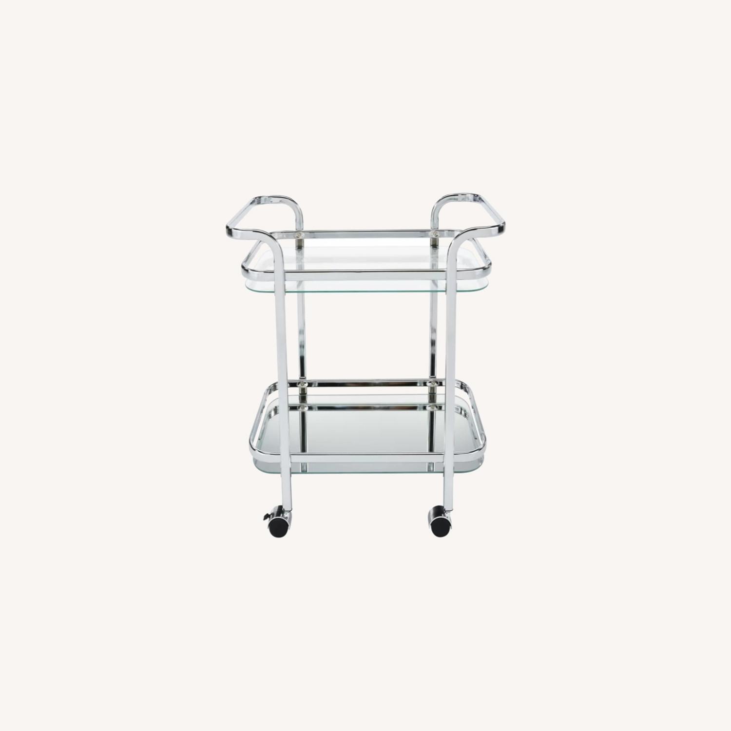 Wayfair Silver and Glass Oval Bar Cart on Wheels - image-0