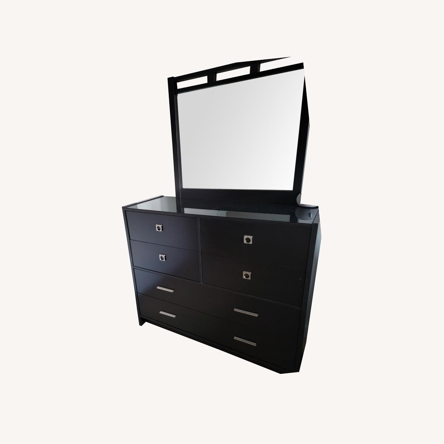 Raymour & Flanigan Dresser + Mirror with Glass Top - image-0