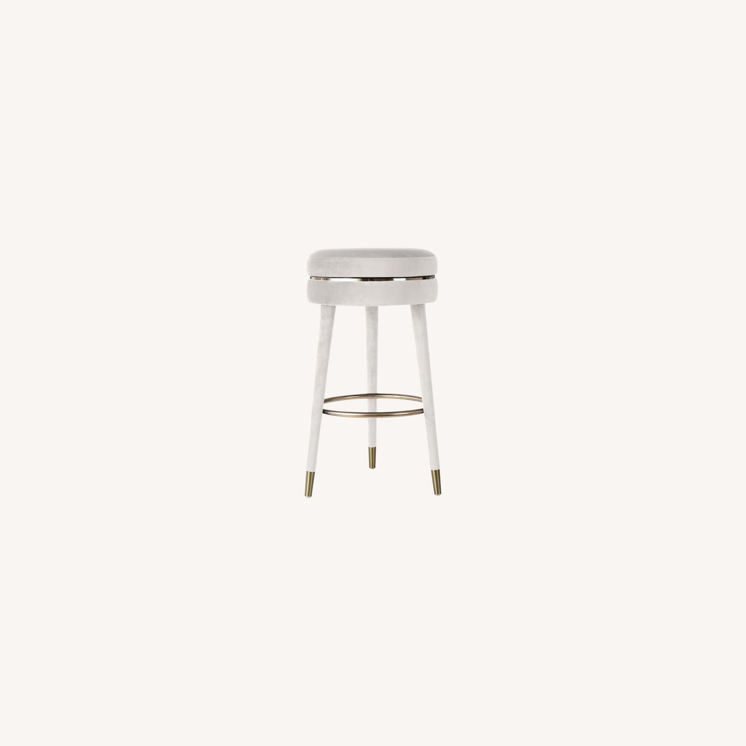 Swivel Bar Stool In Cream Velvet W/ Wood Frame AptDeco