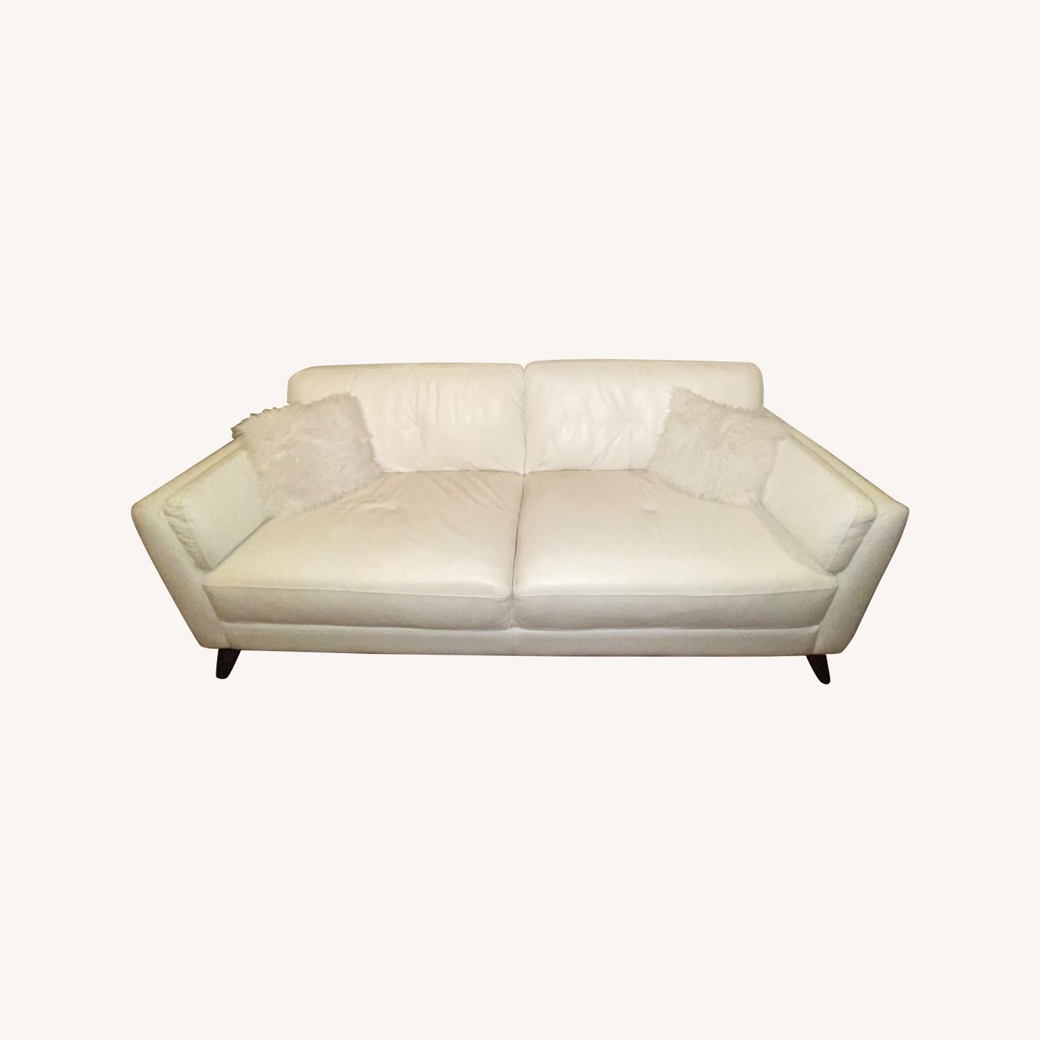 Raymour & Flanigan 3 Seat White Leather Sofa AptDeco