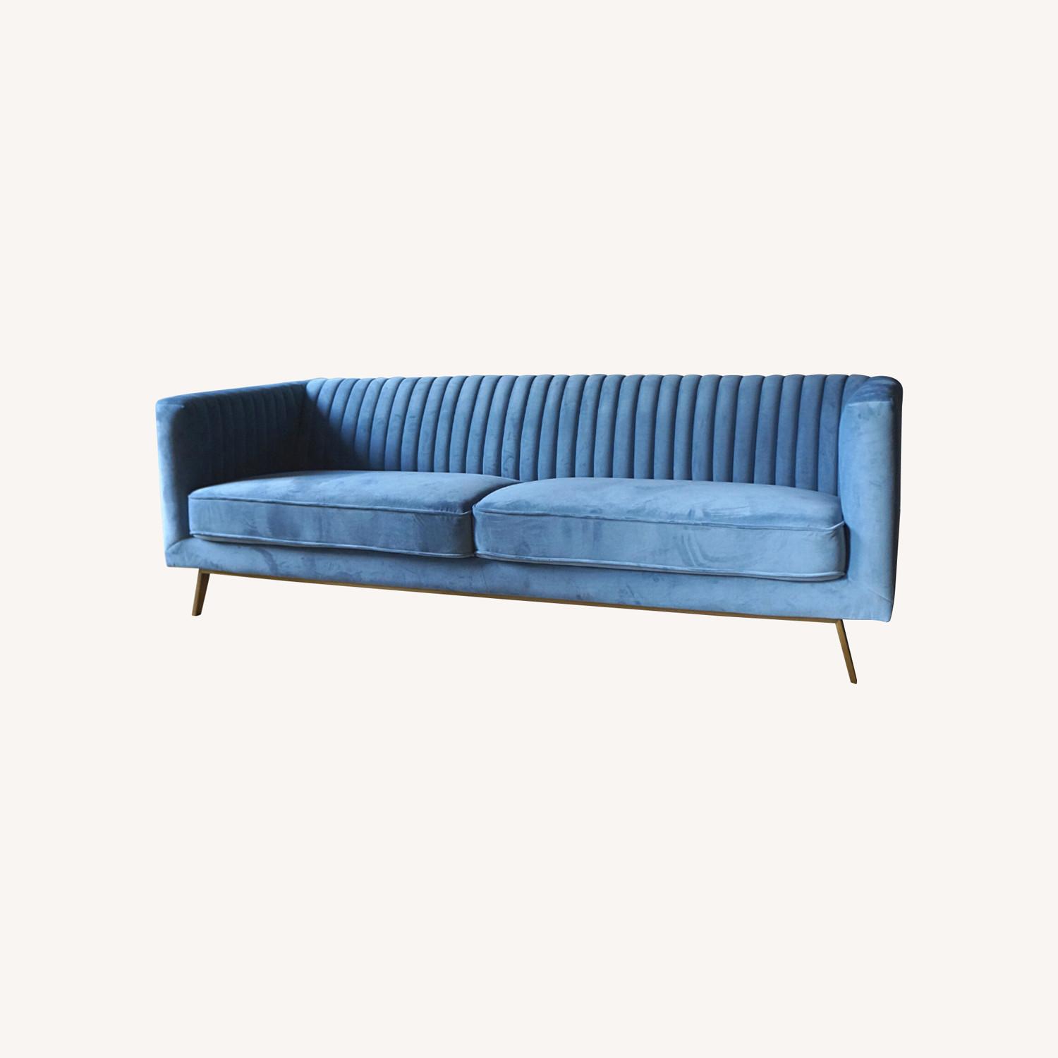Sophisticated Modern Sofa in Light Blue Velvet - image-3