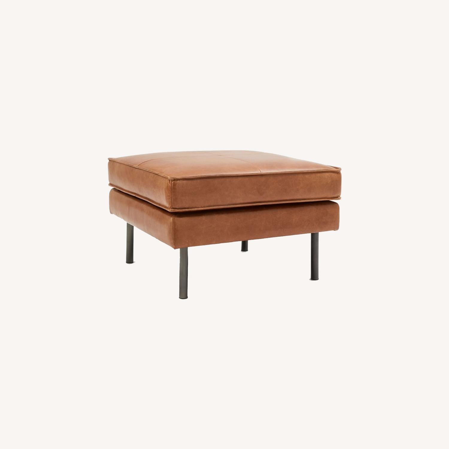 West Elm Axel 28.5" Ottoman, Saddle Leather, Nut - image-0