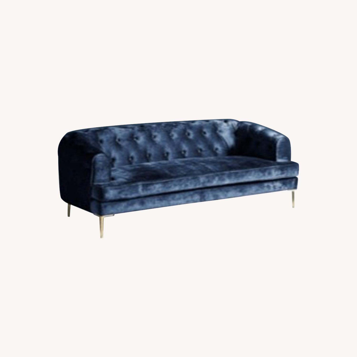 Anthropologie Blue Velvet Sofa AptDeco