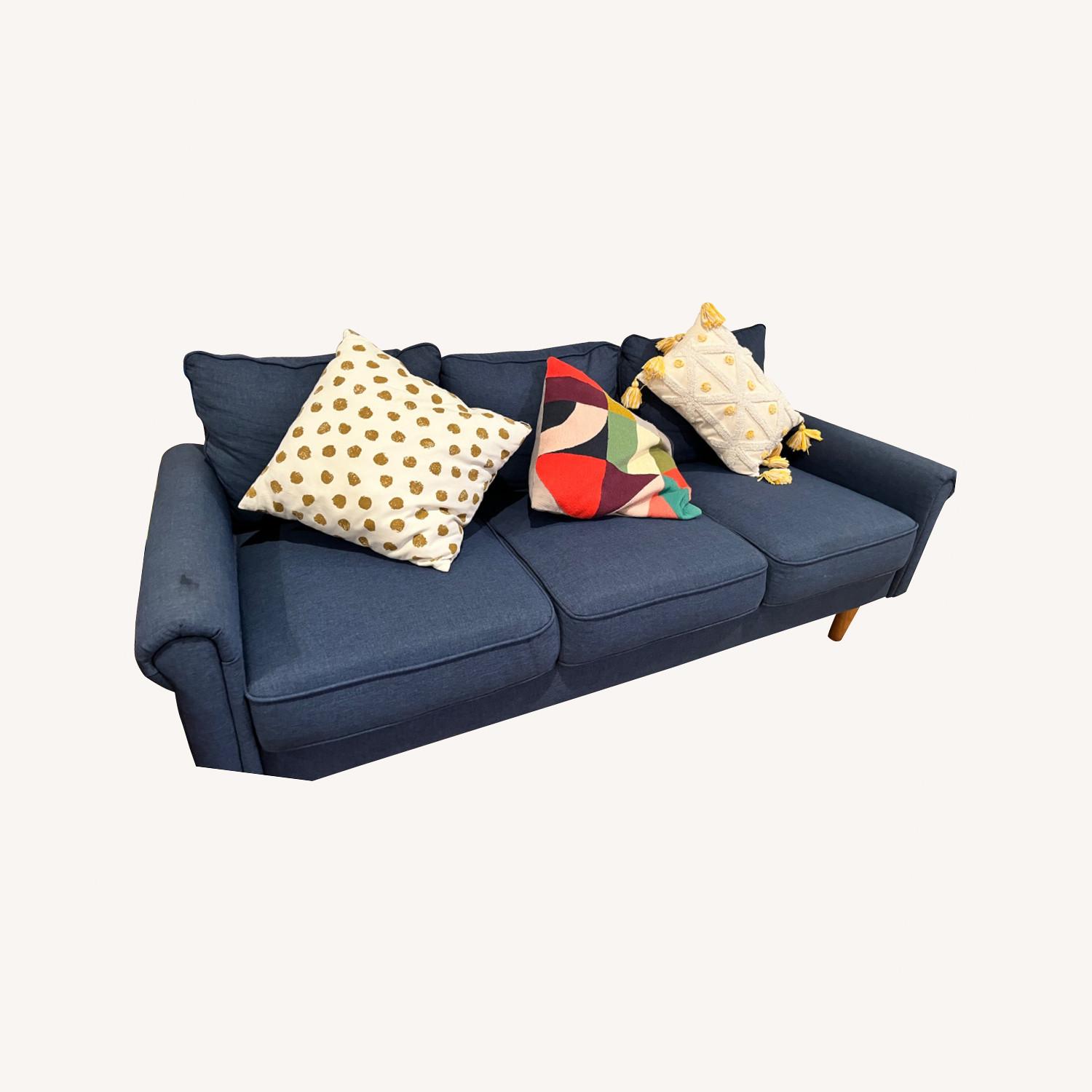 Wayfair Navy Blue Linen Rolled Sofa AptDeco