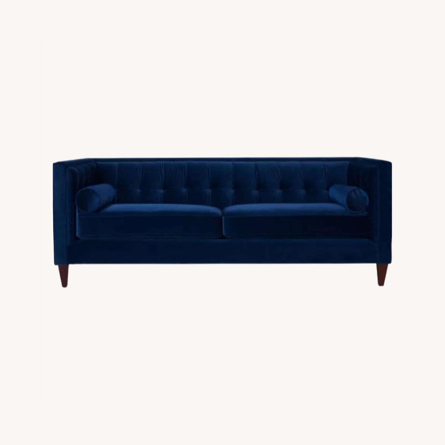 Wayfair Navy Blue Velvet Tuxedo Sofa AptDeco