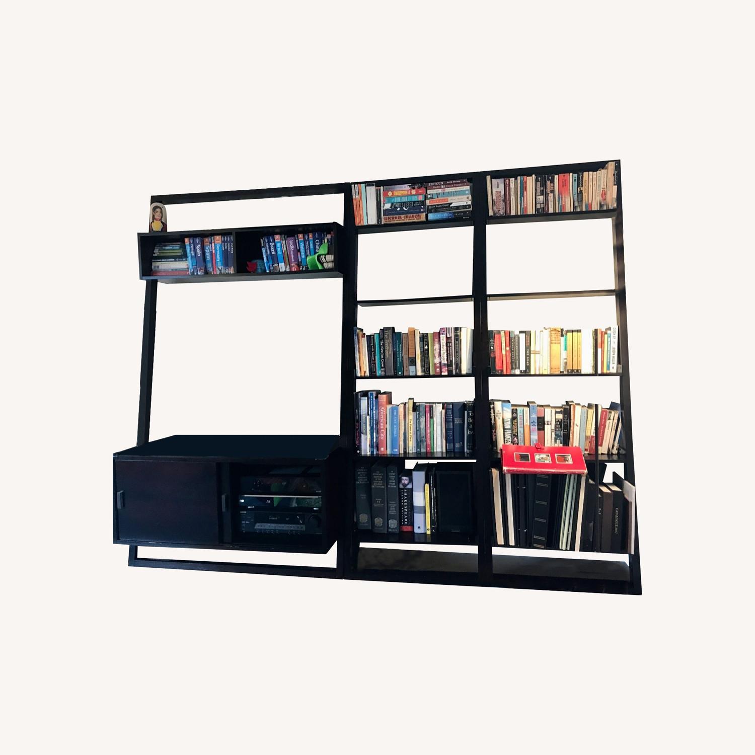 Crate & Barrel Sawyer 3Bay Leaning Wood Bookcase AptDeco
