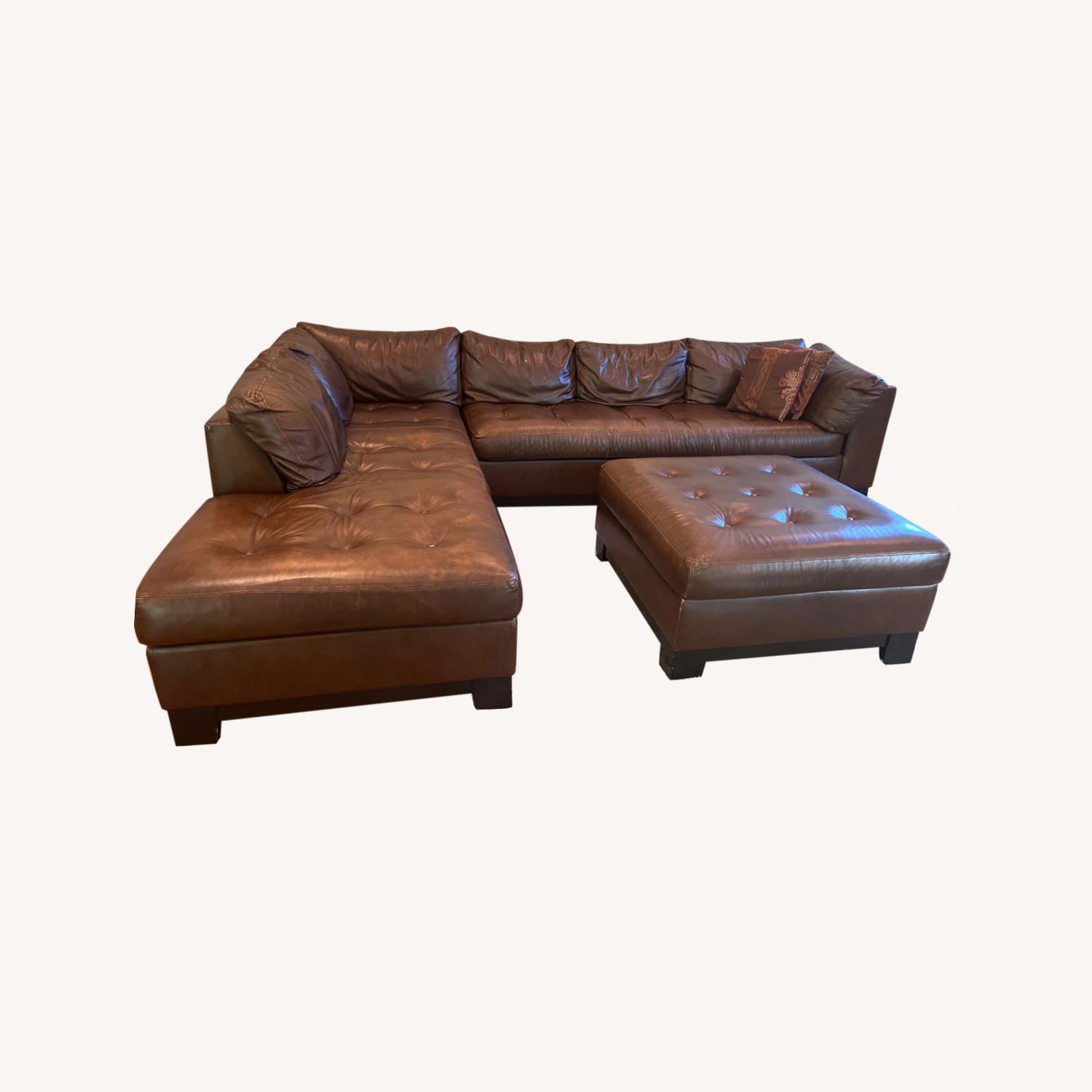 Italian Made Leather Sofa/Chaise and Ottoman - image-0